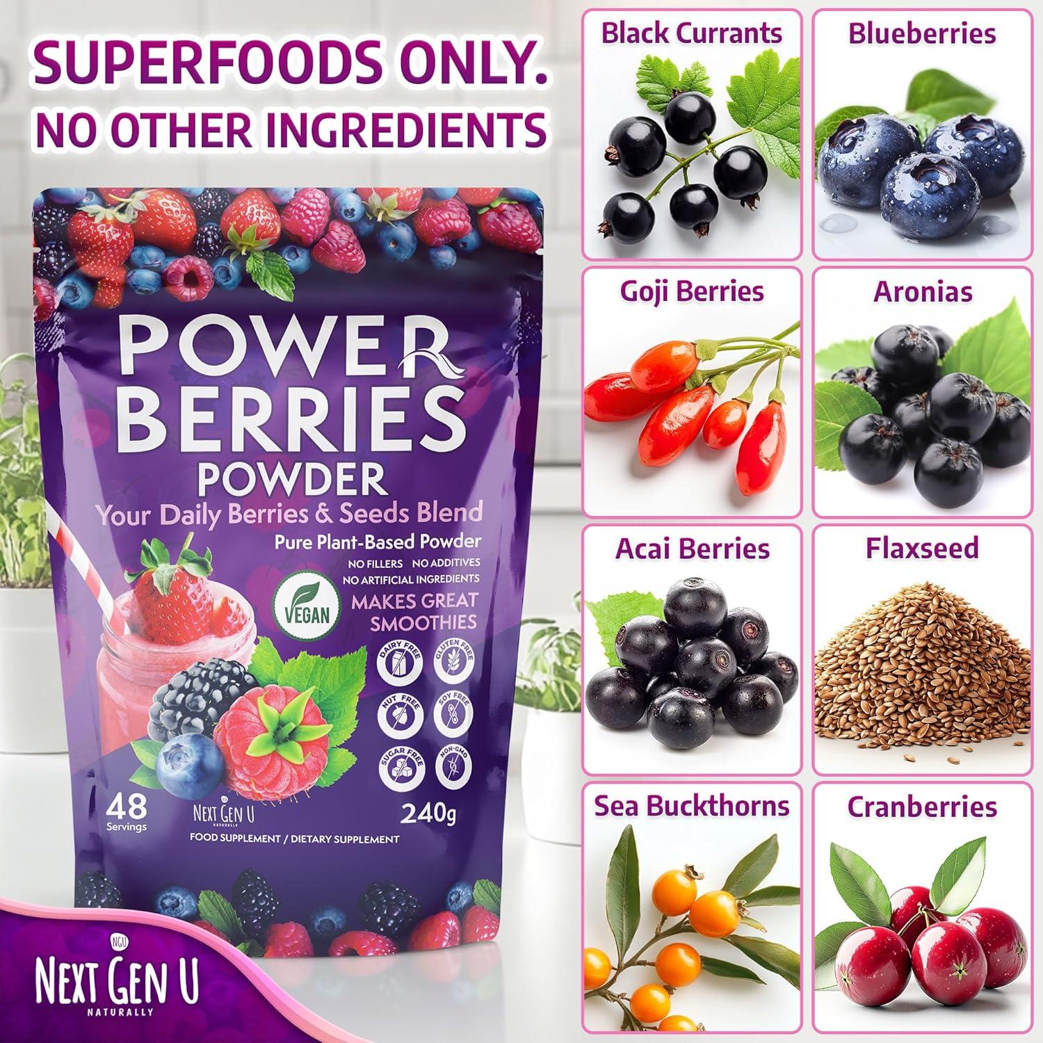 Polvo de Super Berries NGU - 240g - Suplemento Vegano Antioxidante