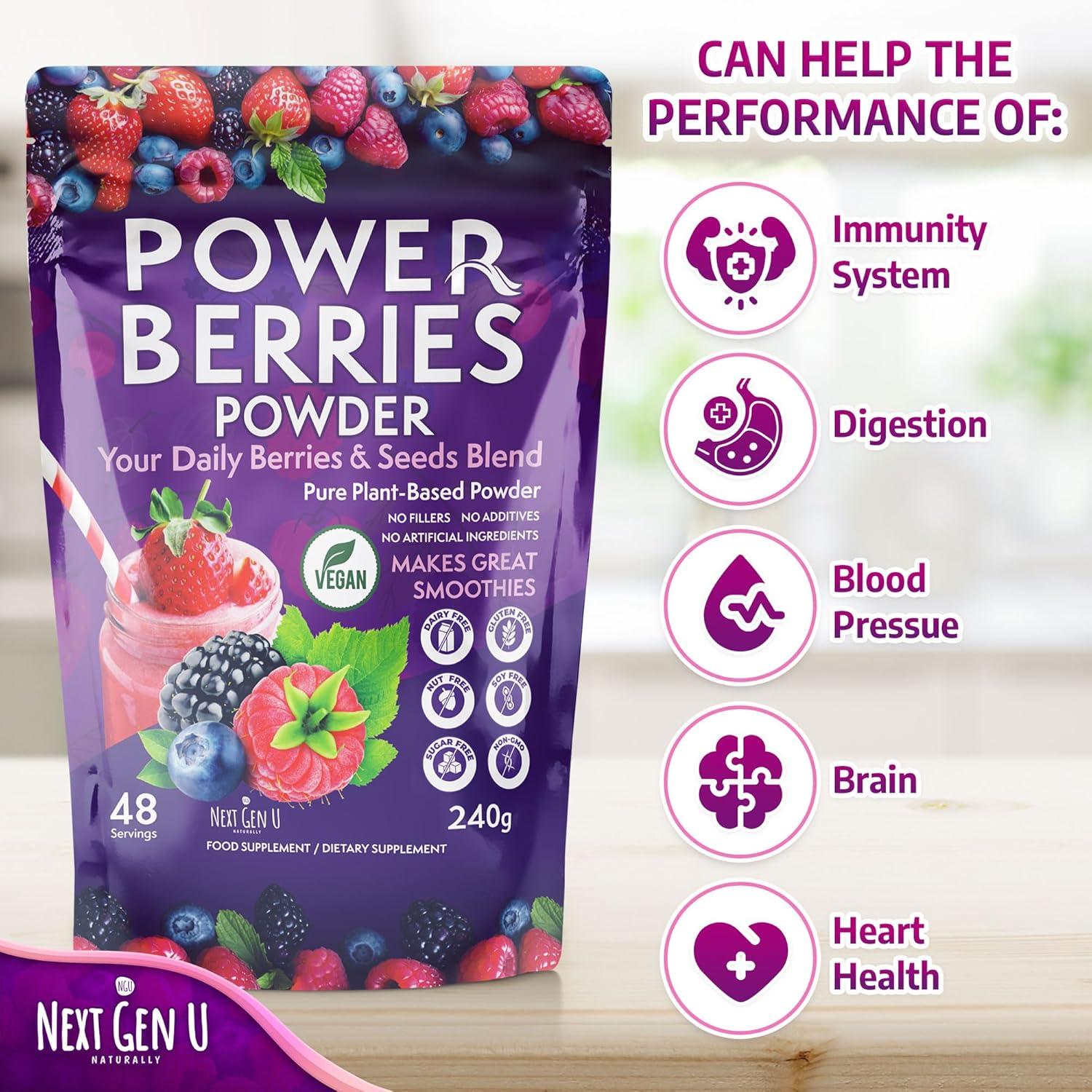 Polvo de Super Berries NGU - 240g - Suplemento Vegano Antioxidante