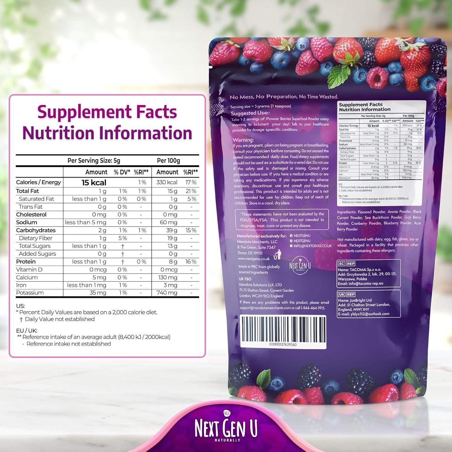 Polvo de Super Berries NGU - 240g - Suplemento Vegano Antioxidante