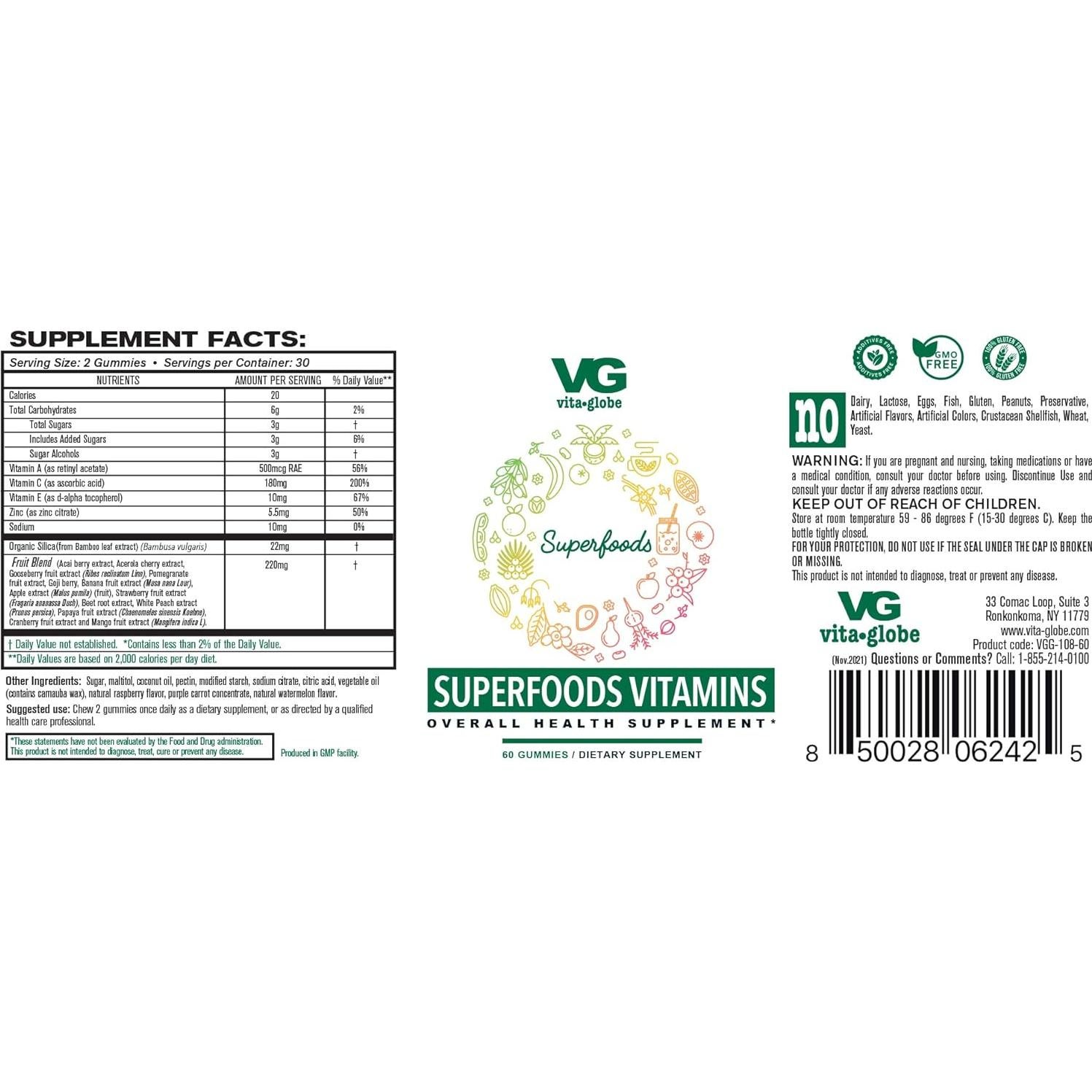 VITA GLOBE Gomas Superfood Veganas 60 Unidades - Salud Inmunológica