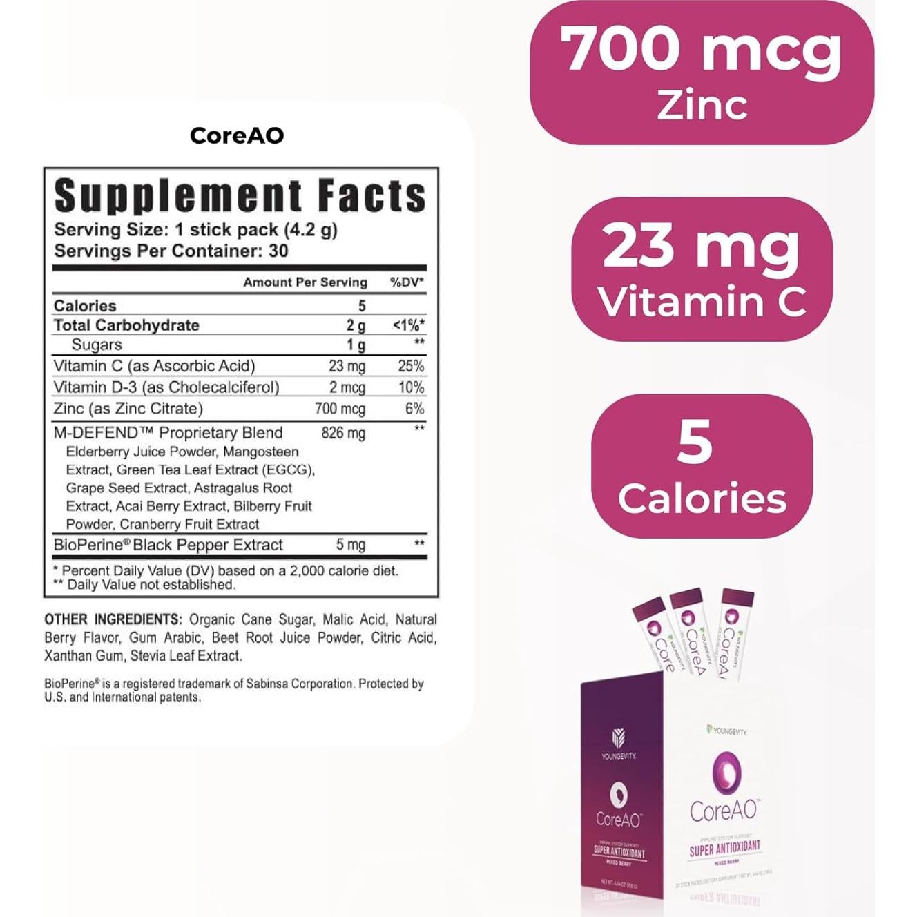 Suplemento Antioxidante Youngevity CoreAO Stiks 30 Porciones