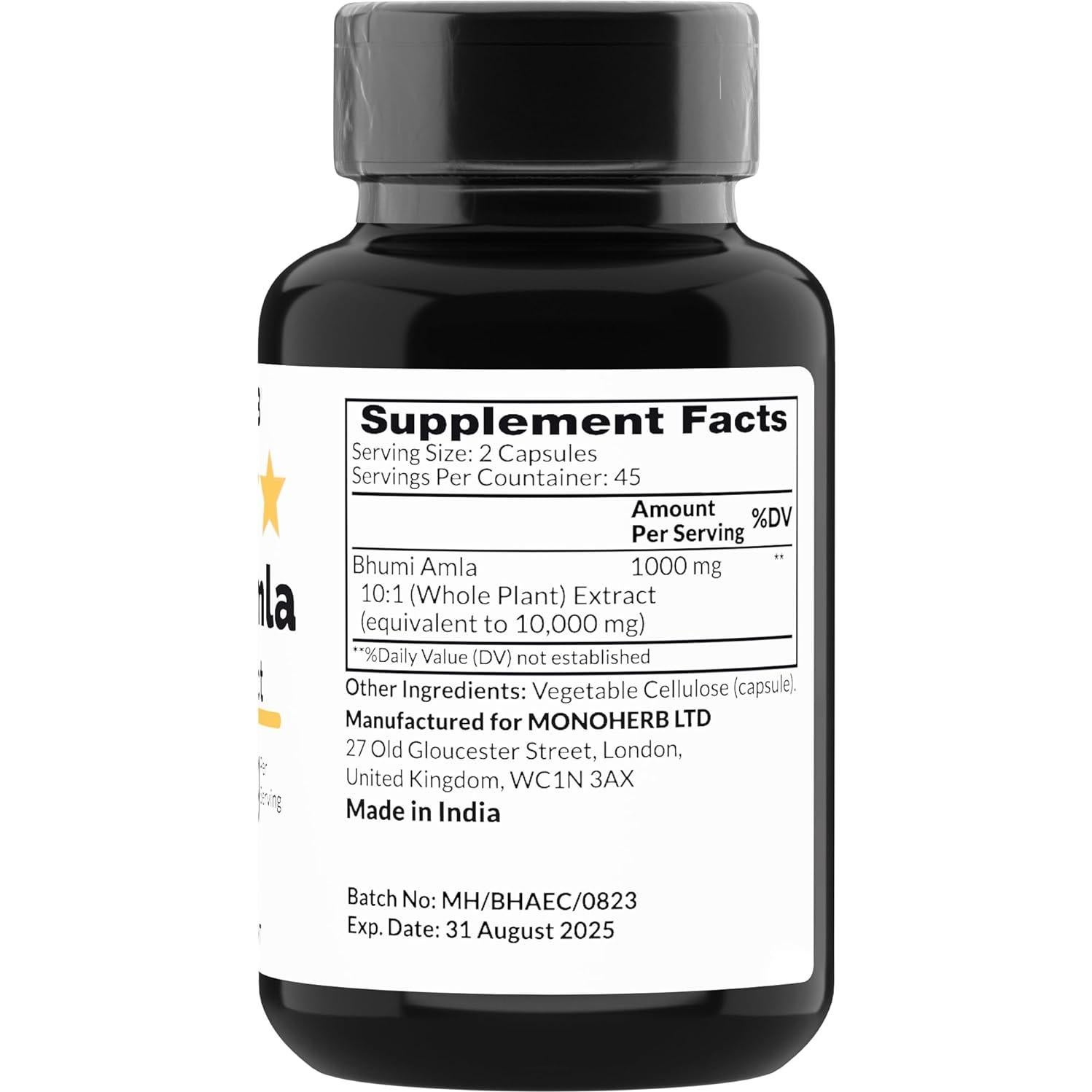 Extracto de Bhumi Amla Monoherb 1000 mg - 90 Cápsulas Vegetarianas