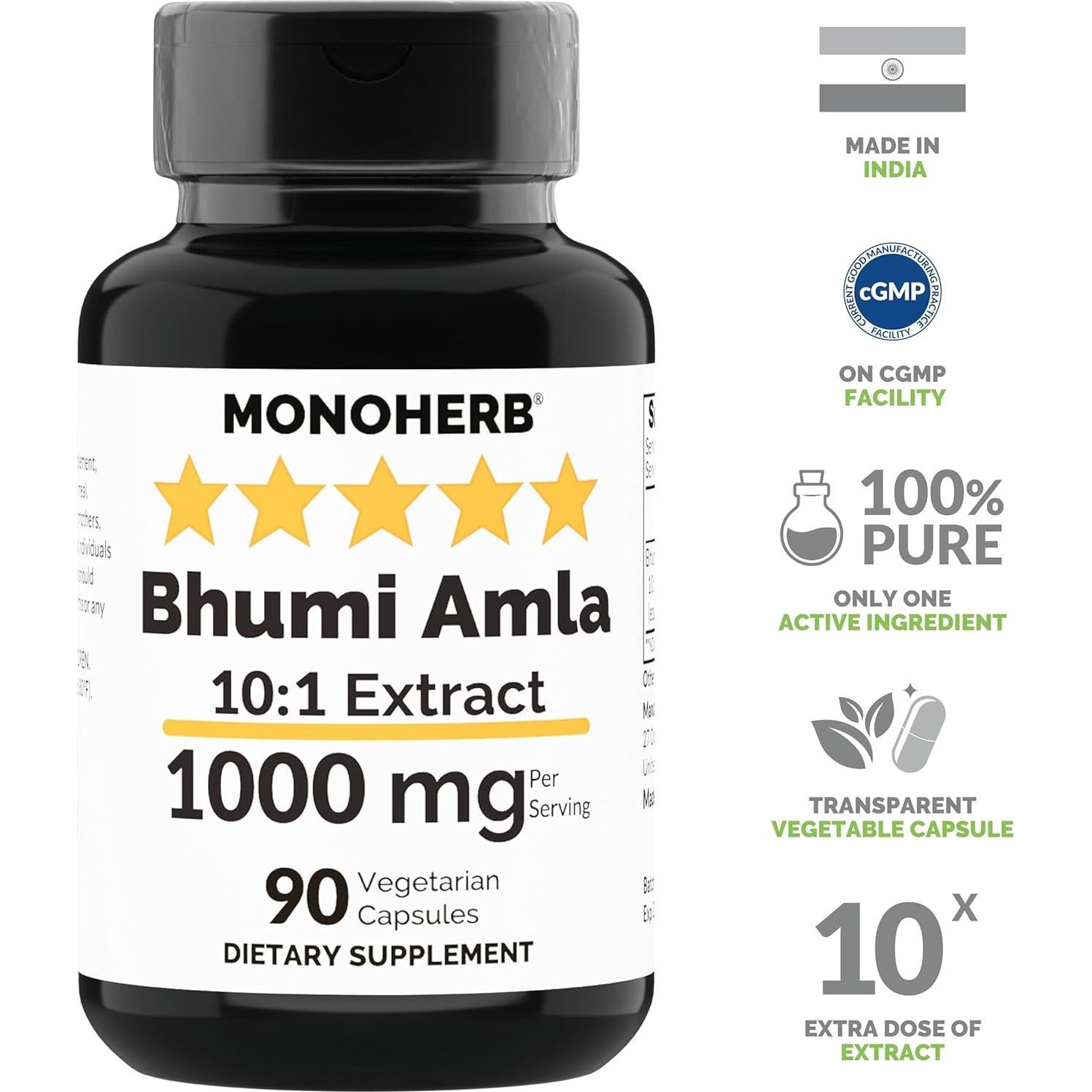 Extracto de Bhumi Amla Monoherb 1000 mg - 90 Cápsulas Vegetarianas