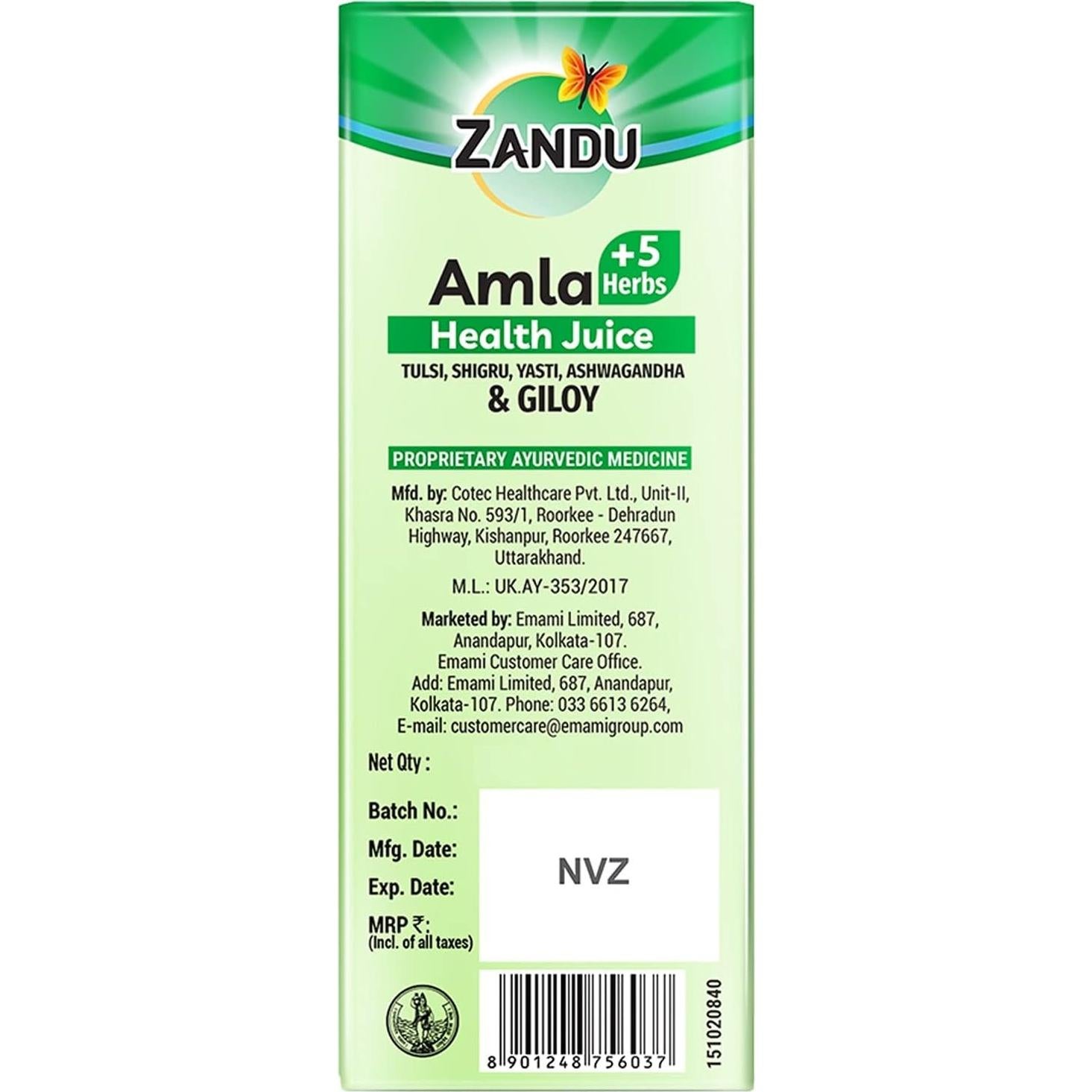 Zandu Jugo Puro de Amla 1L | Bebida Natural Vitamina C