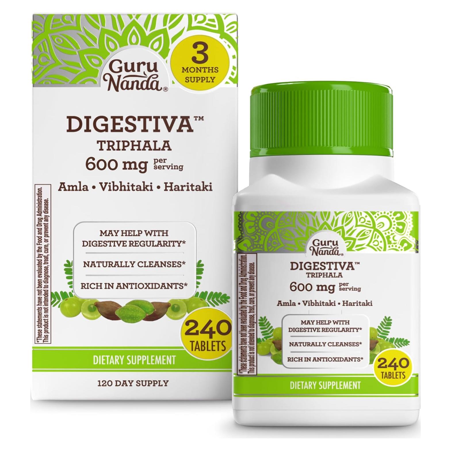 Suplemento Digestivo Herbal GuruNanda Triphala 240 Tabletas