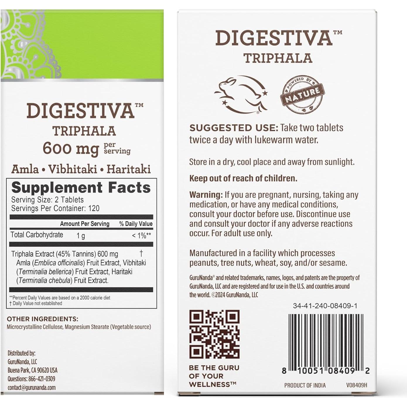 Suplemento Digestivo Herbal GuruNanda Triphala 240 Tabletas