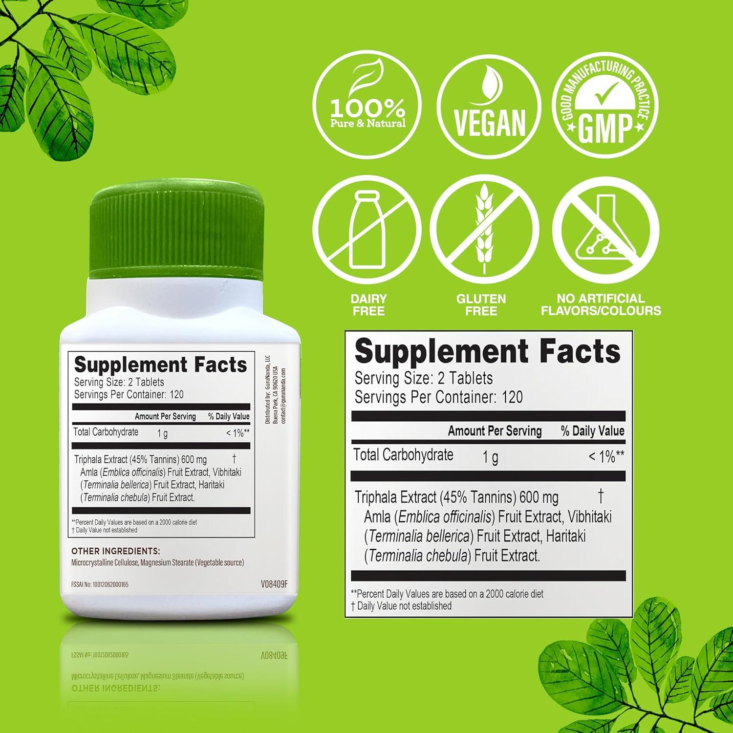 Suplemento Digestivo Herbal GuruNanda Triphala 240 Tabletas