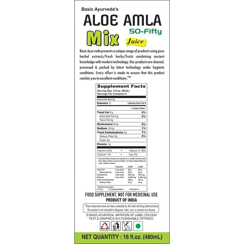 Jugo Mezcla Aloe Amla Ayurveda Básica 480 ml - Vegano y Natural