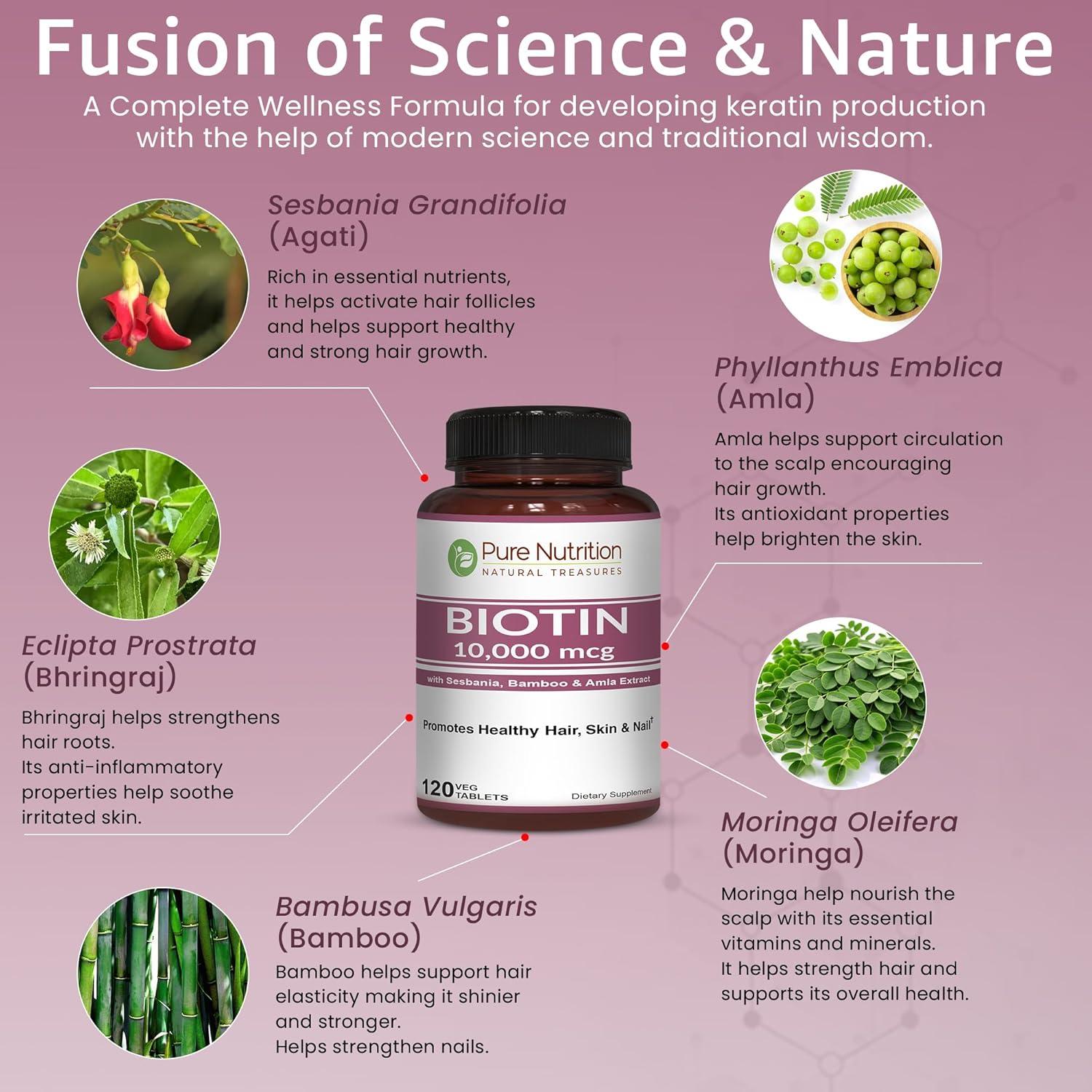 Suplemento de Biotina 10000mcg Nutrición Pura 120 Tabletas