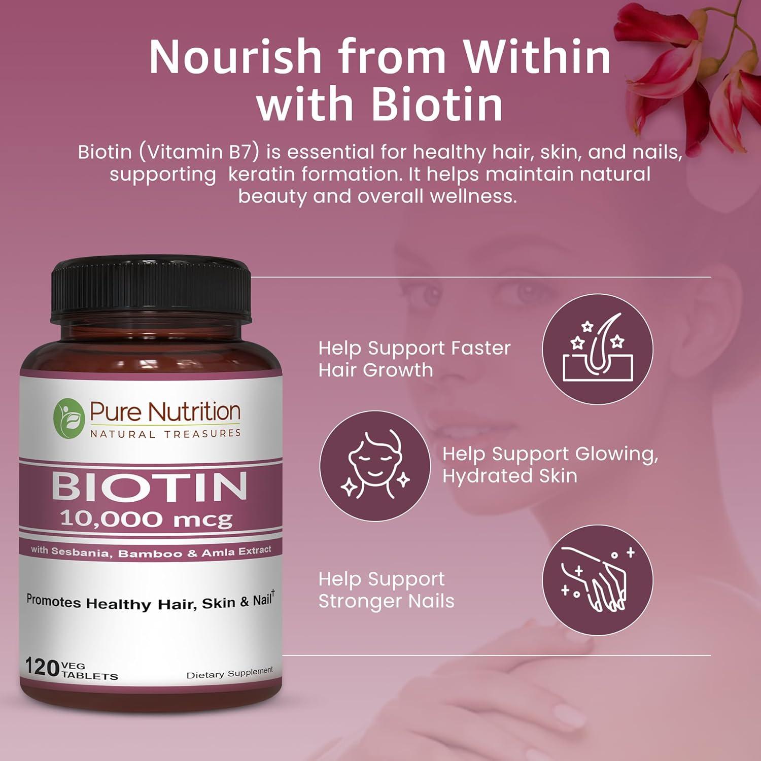 Suplemento de Biotina 10000mcg Nutrición Pura 120 Tabletas