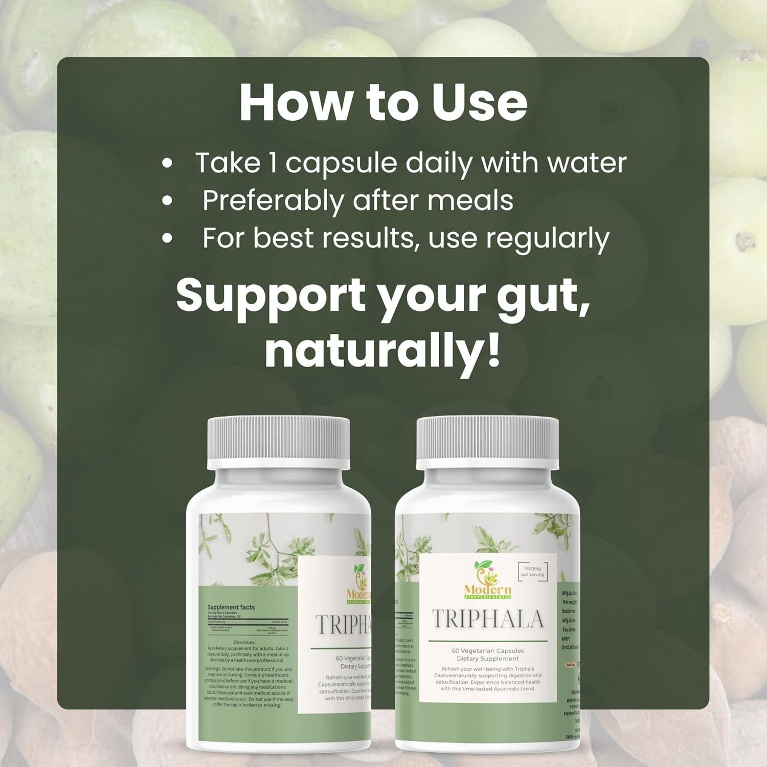 Cápsulas de Triphala 120 - Centro Ayurvédico - Soporte Digestivo