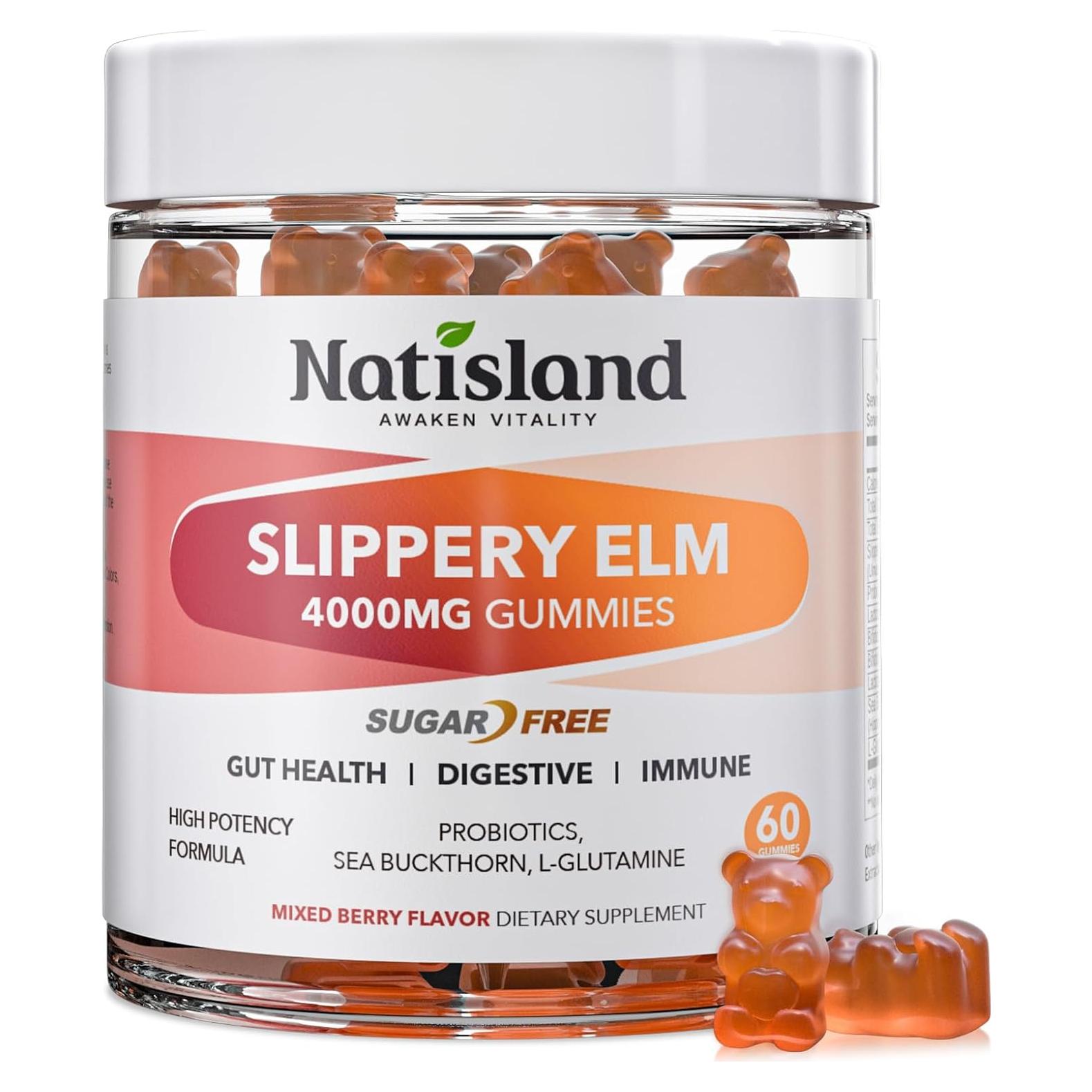 Gomitas de Olmo Resbaladizo NATISLAND 60 Unidades Veganas