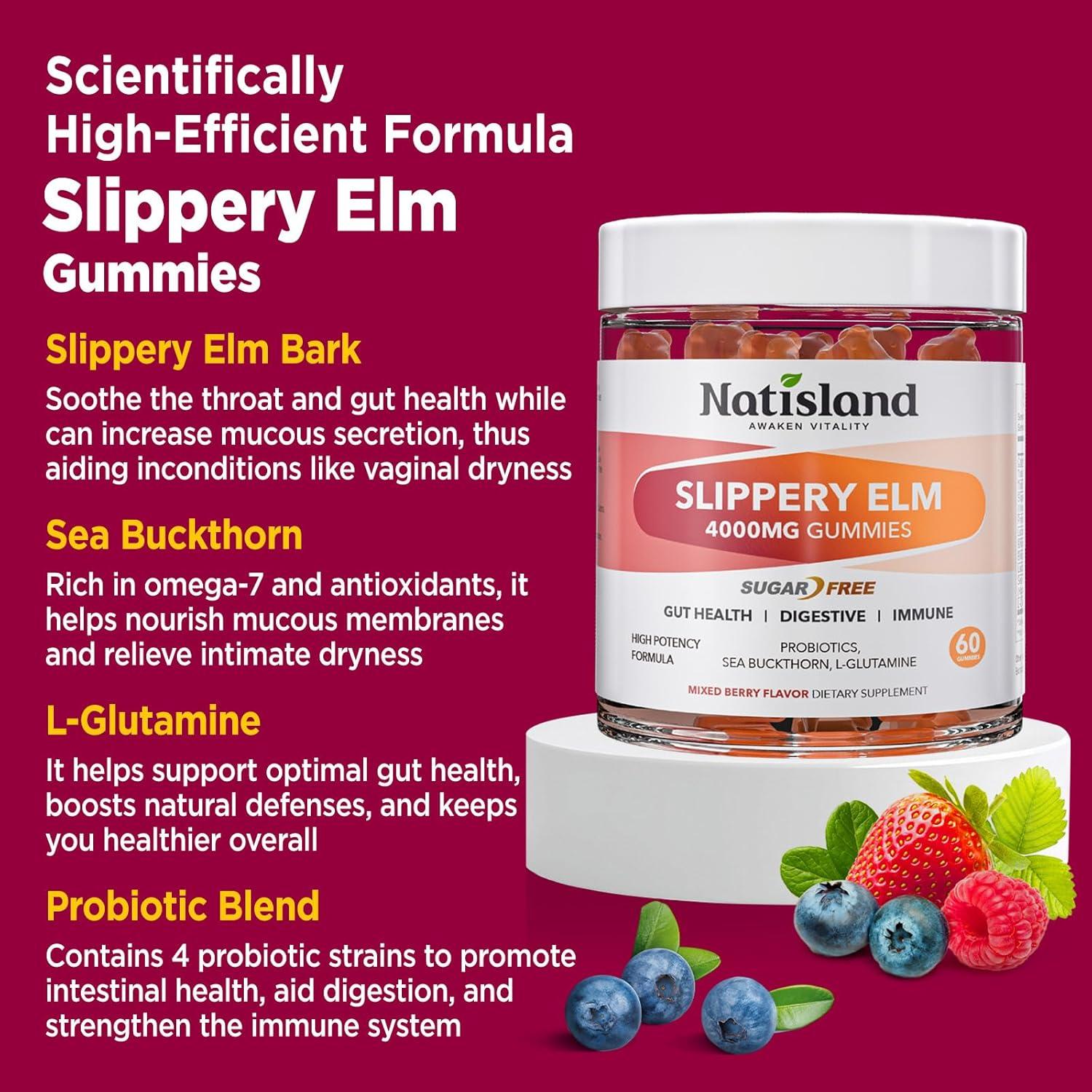 Gomitas de Olmo Resbaladizo NATISLAND 60 Unidades Veganas