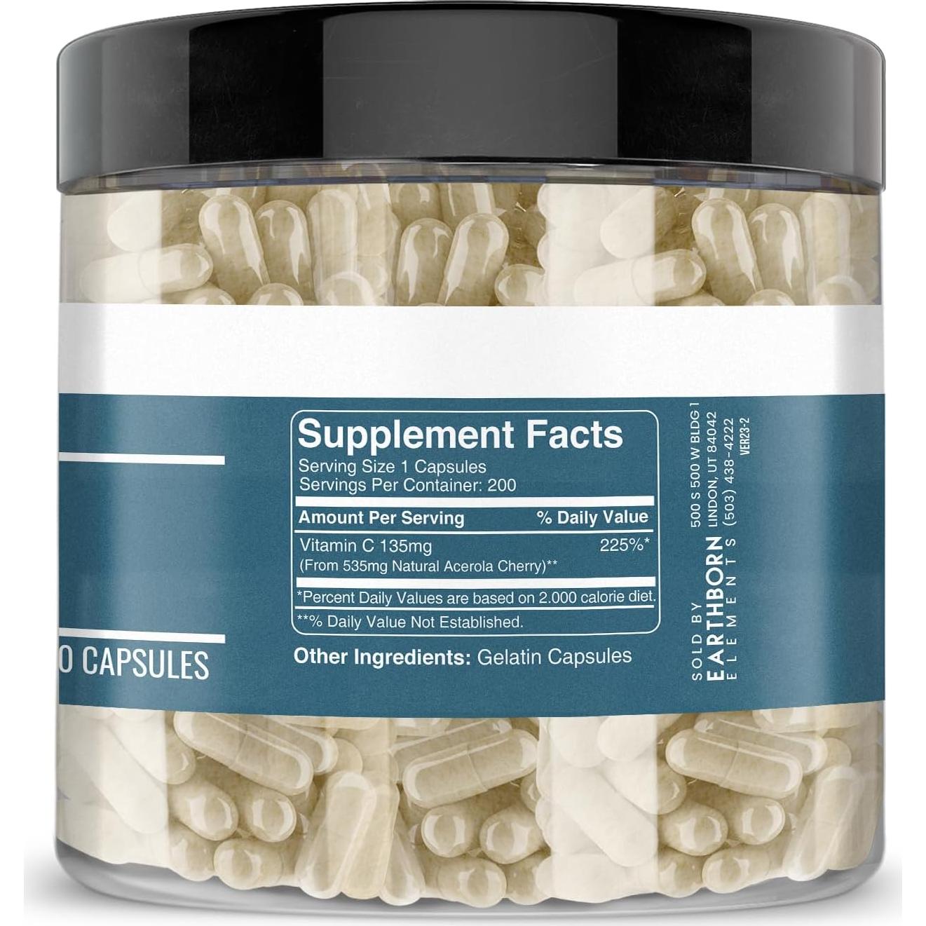 Cápsulas de Cereza Acerola Earthborn Elements 200 Unidades