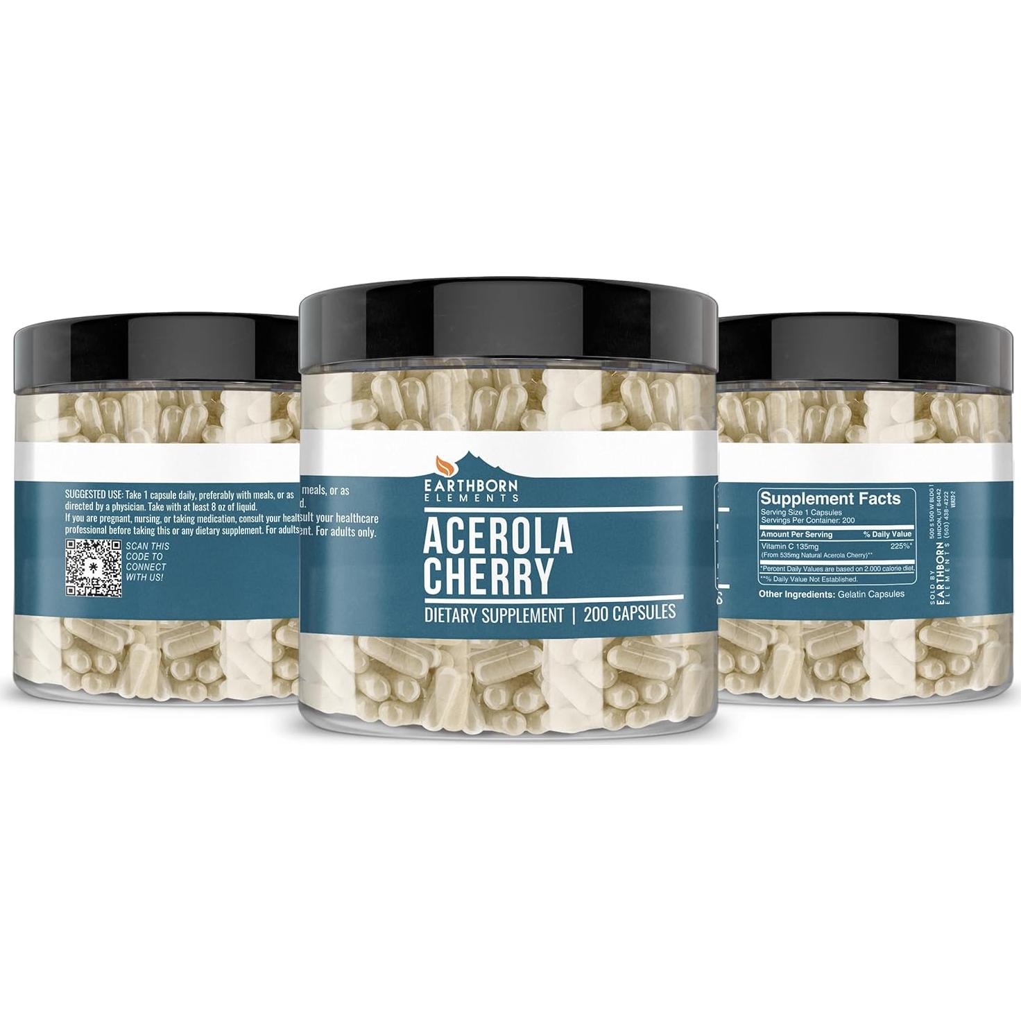 Cápsulas de Cereza Acerola Earthborn Elements 200 Unidades