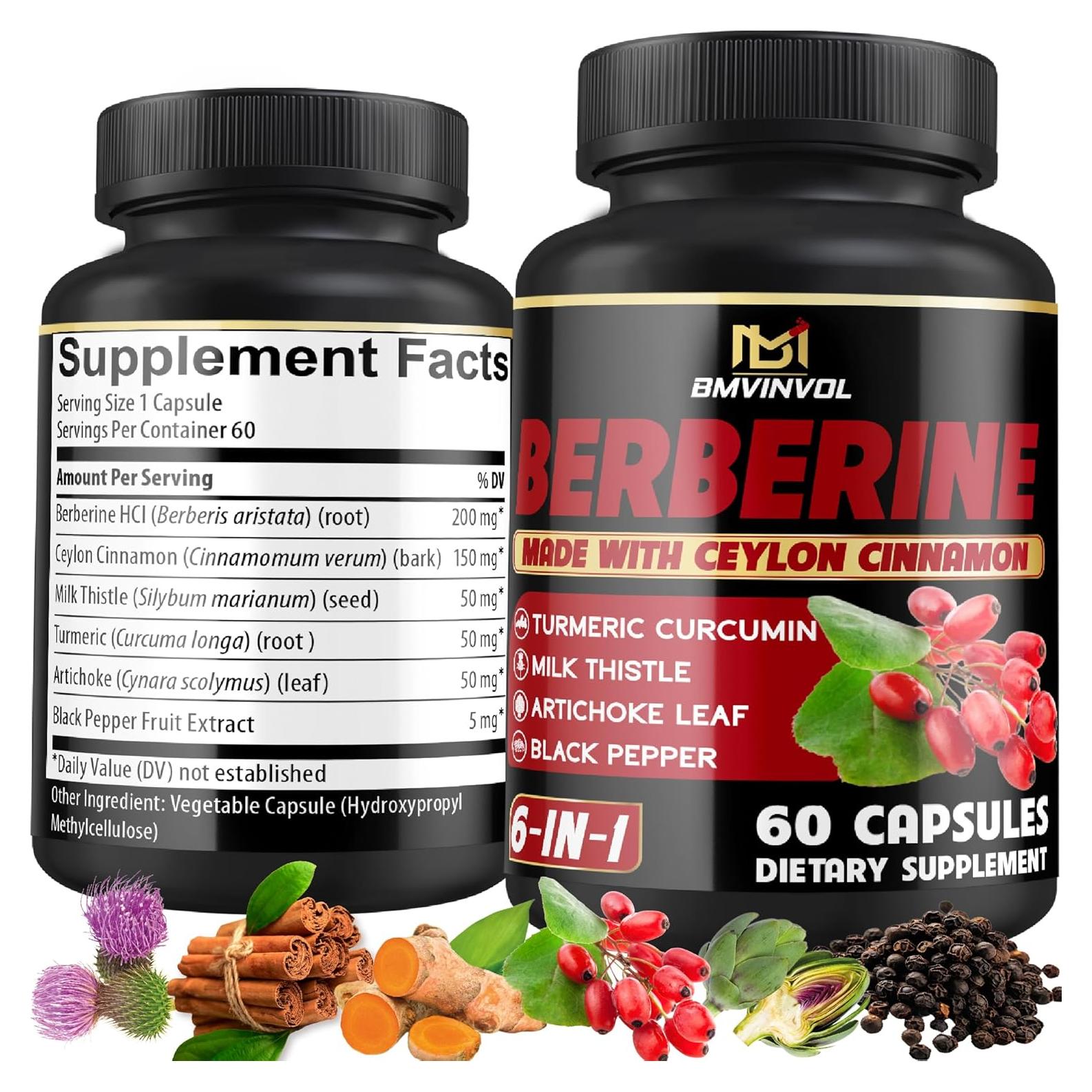 Suplemento de Berberina HCl BMVINVOL - 60 Cápsulas 6 en 1
