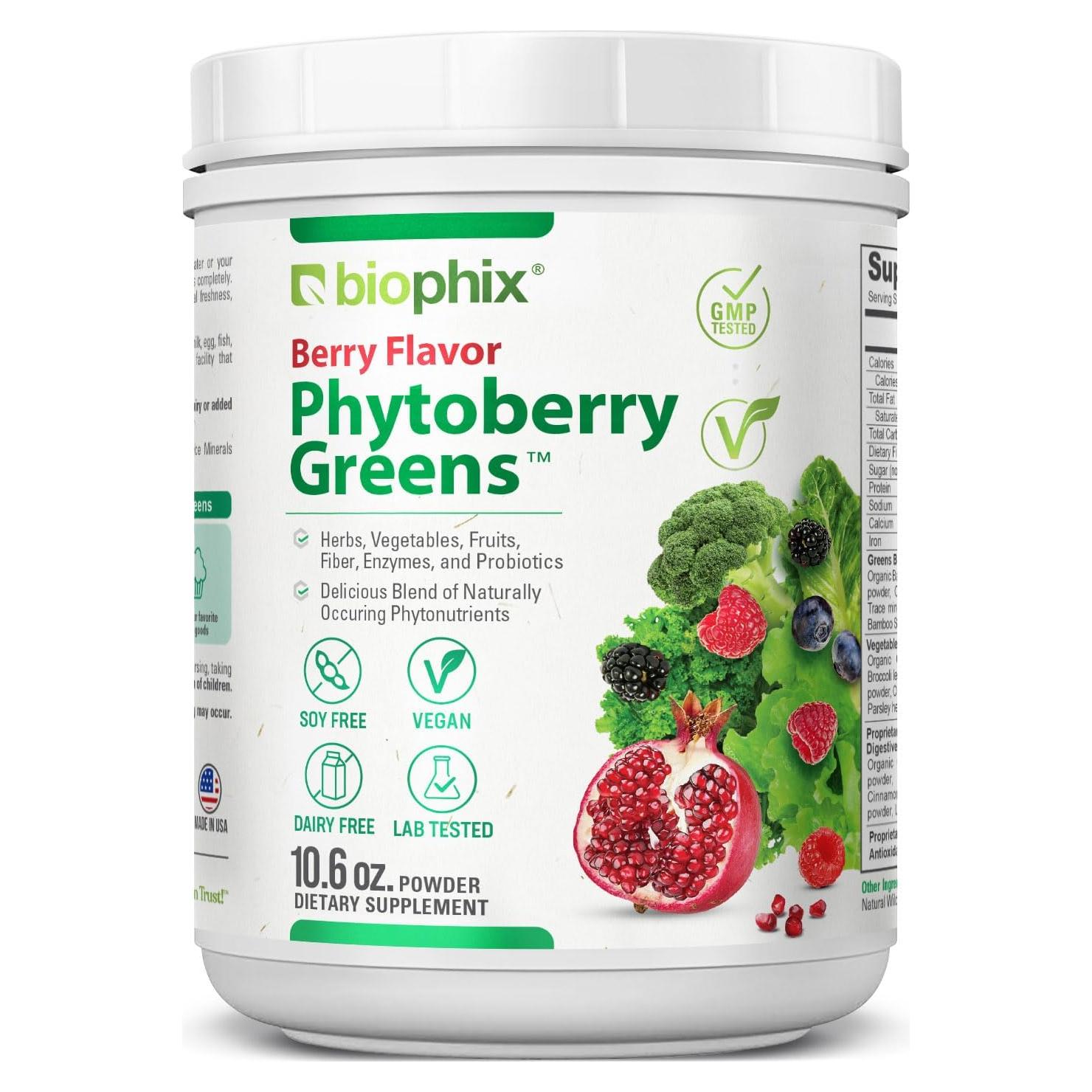 Biophix Polvo Superalimento Phytoberry Greens 300 g - Sabor Baya