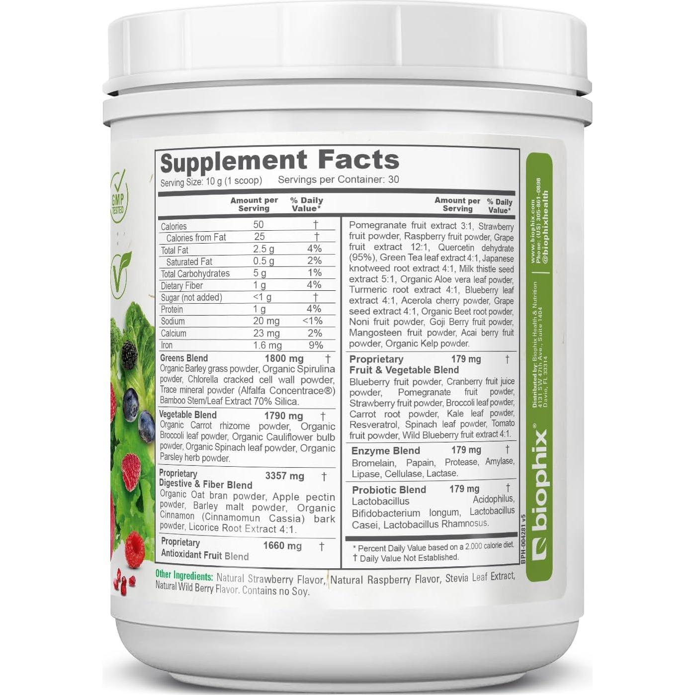 Biophix Polvo Superalimento Phytoberry Greens 300 g - Sabor Baya