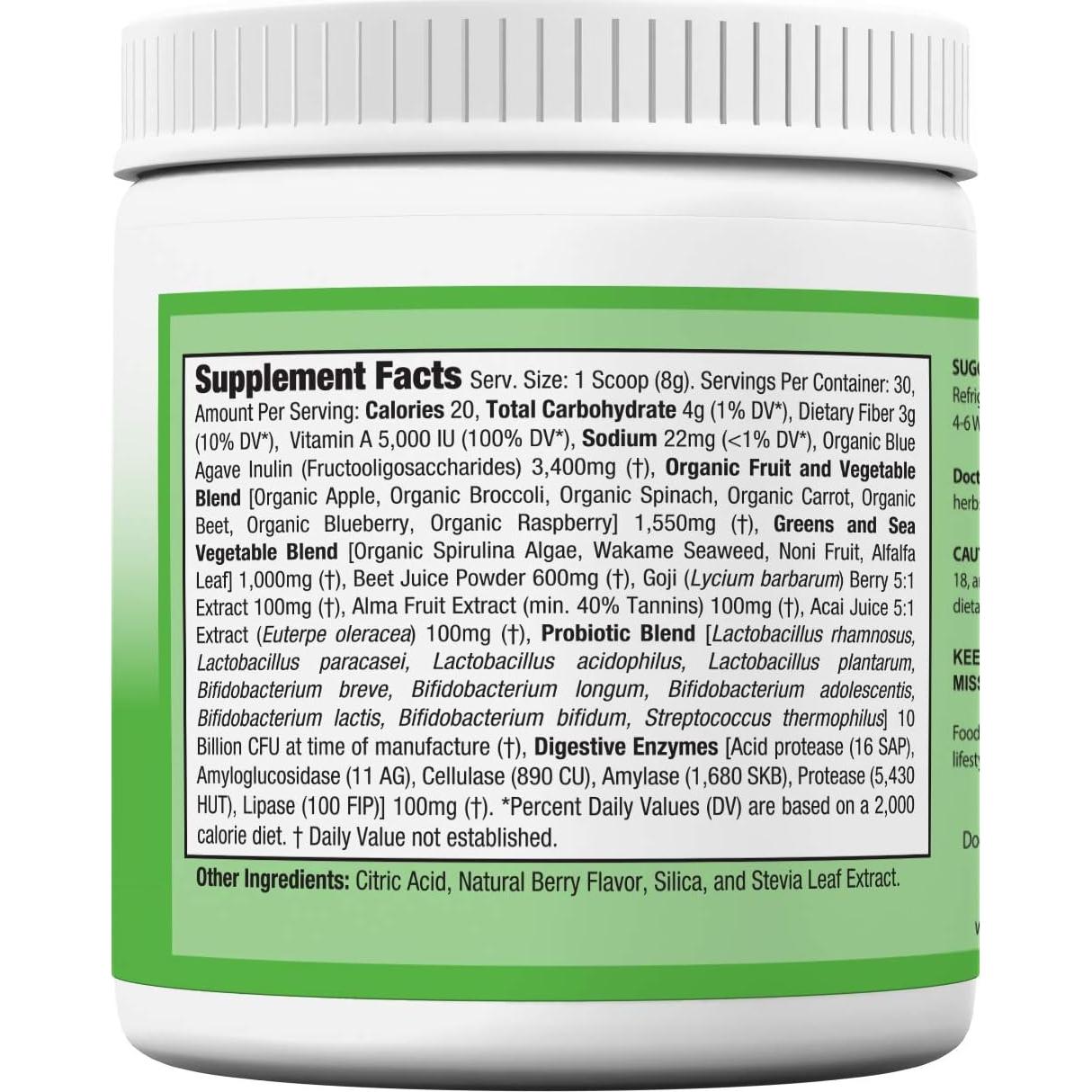 Polvo de Verduras Orgánico Doctor - 226.8g Probioticos y Enzimas