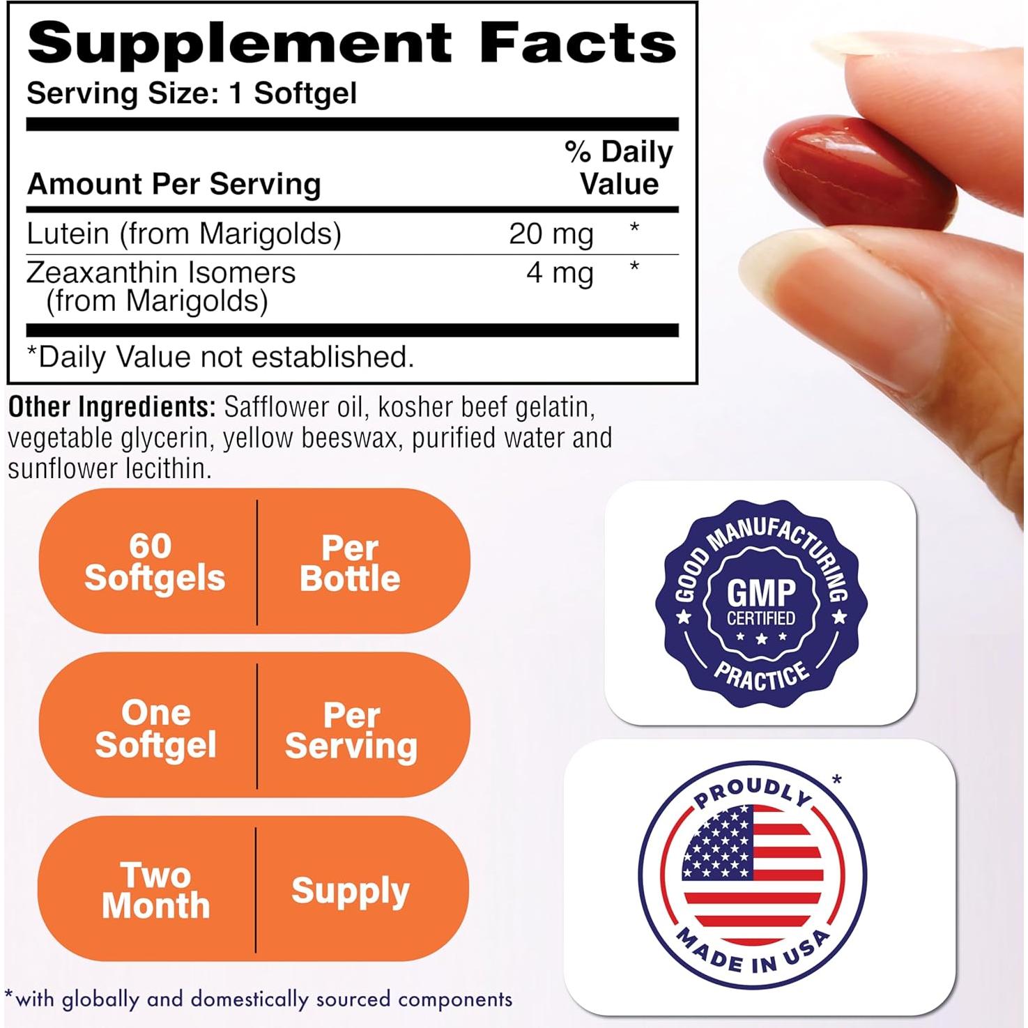 Suplemento Luteína 20mg y Zeaxantina 4mg 60 Gelatinas Health Thru