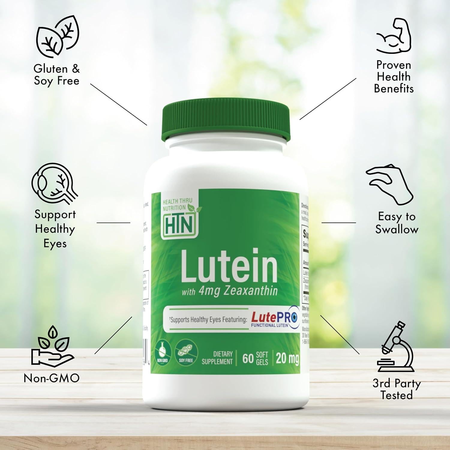 Suplemento Luteína 20mg y Zeaxantina 4mg 60 Gelatinas Health Thru