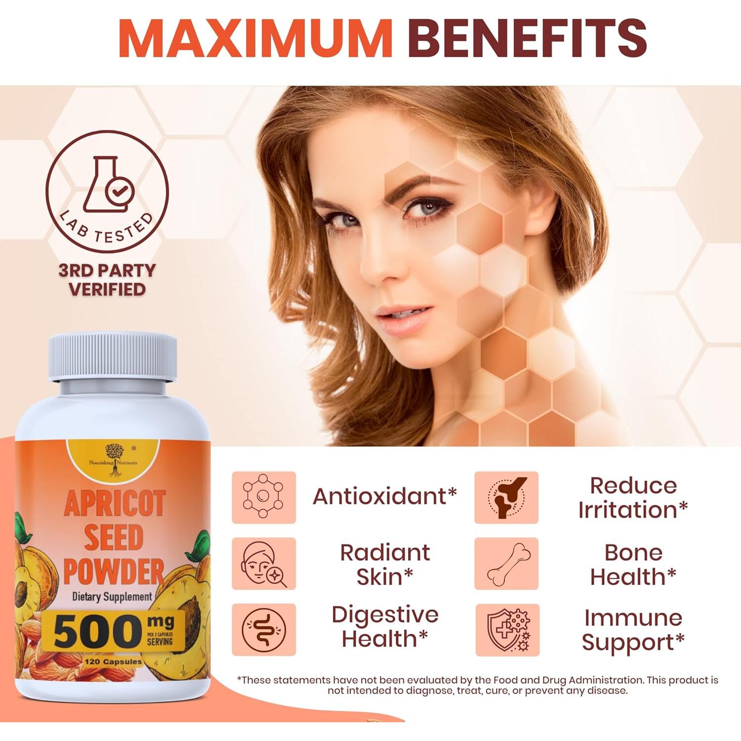 Polvo de Semillas de Albaricoque Orgánico Nourishing Nutrients 500mg - 120 Cápsulas