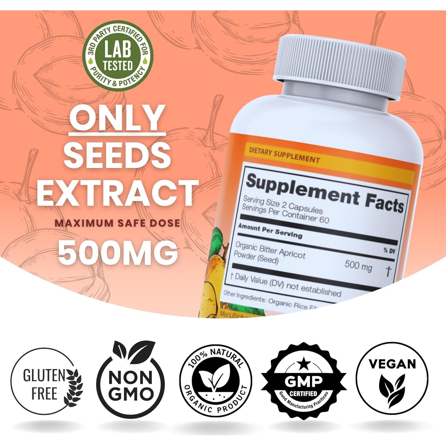 Polvo de Semillas de Albaricoque Orgánico Nourishing Nutrients 500mg - 120 Cápsulas