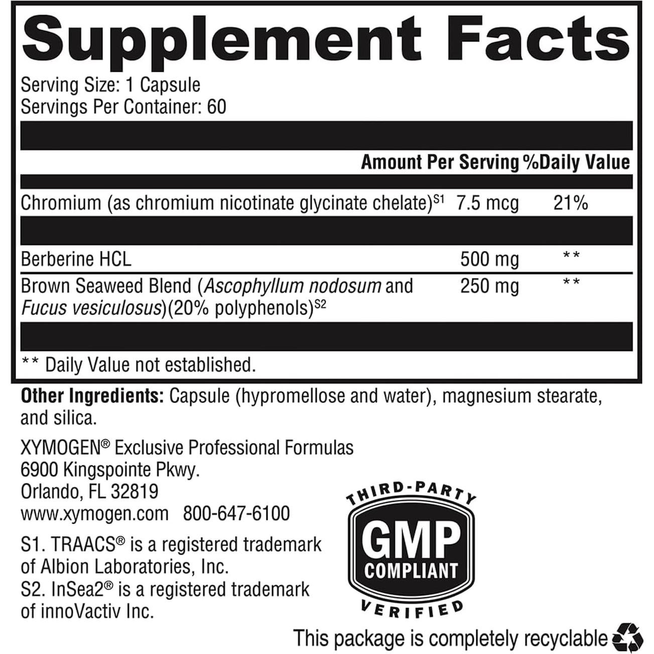 Suplemento de Berberina XYMOGEN 500mg - 60 Cápsulas Digestivas