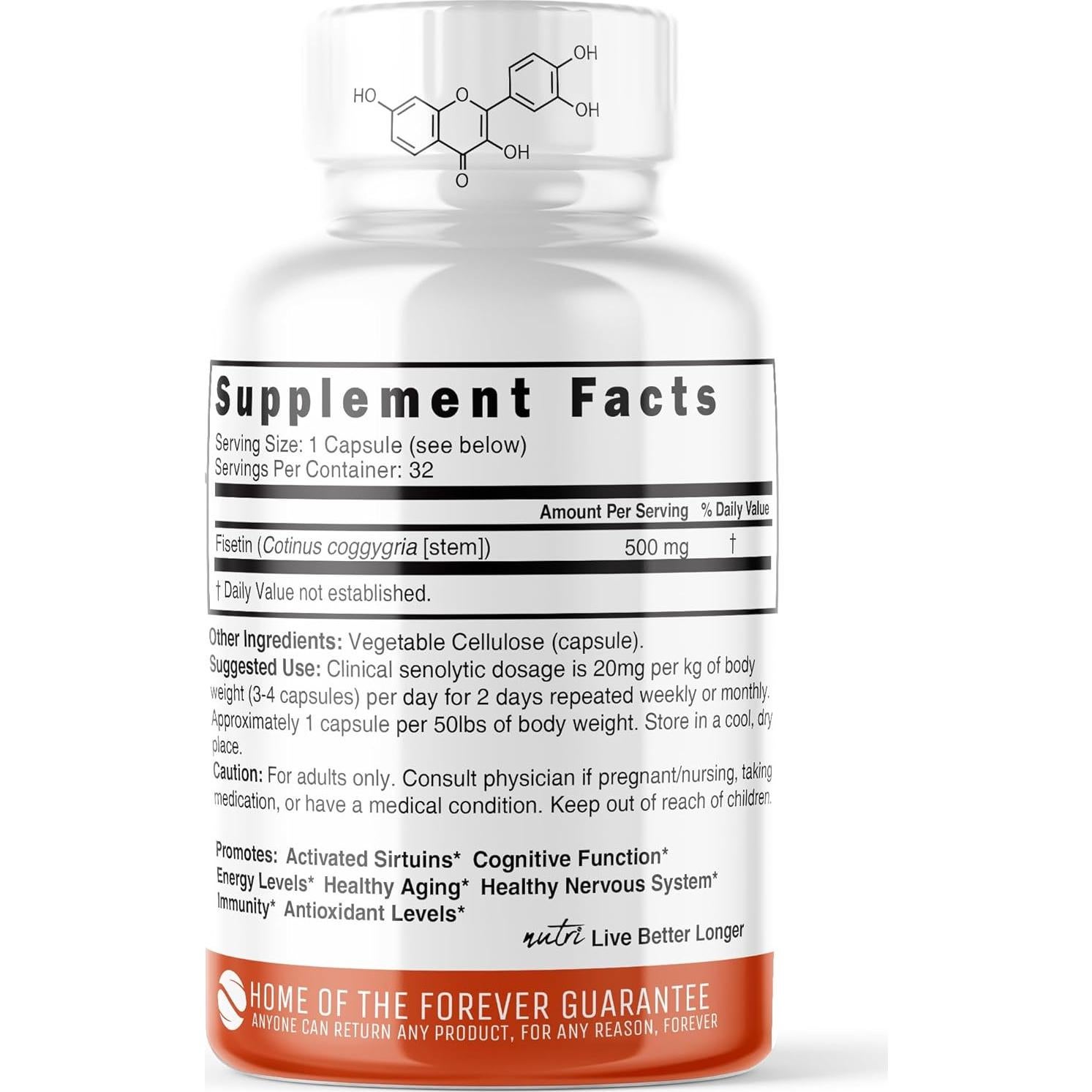 Suplemento Antioxidante Fisetina 500mg Nutri 32 Cápsulas