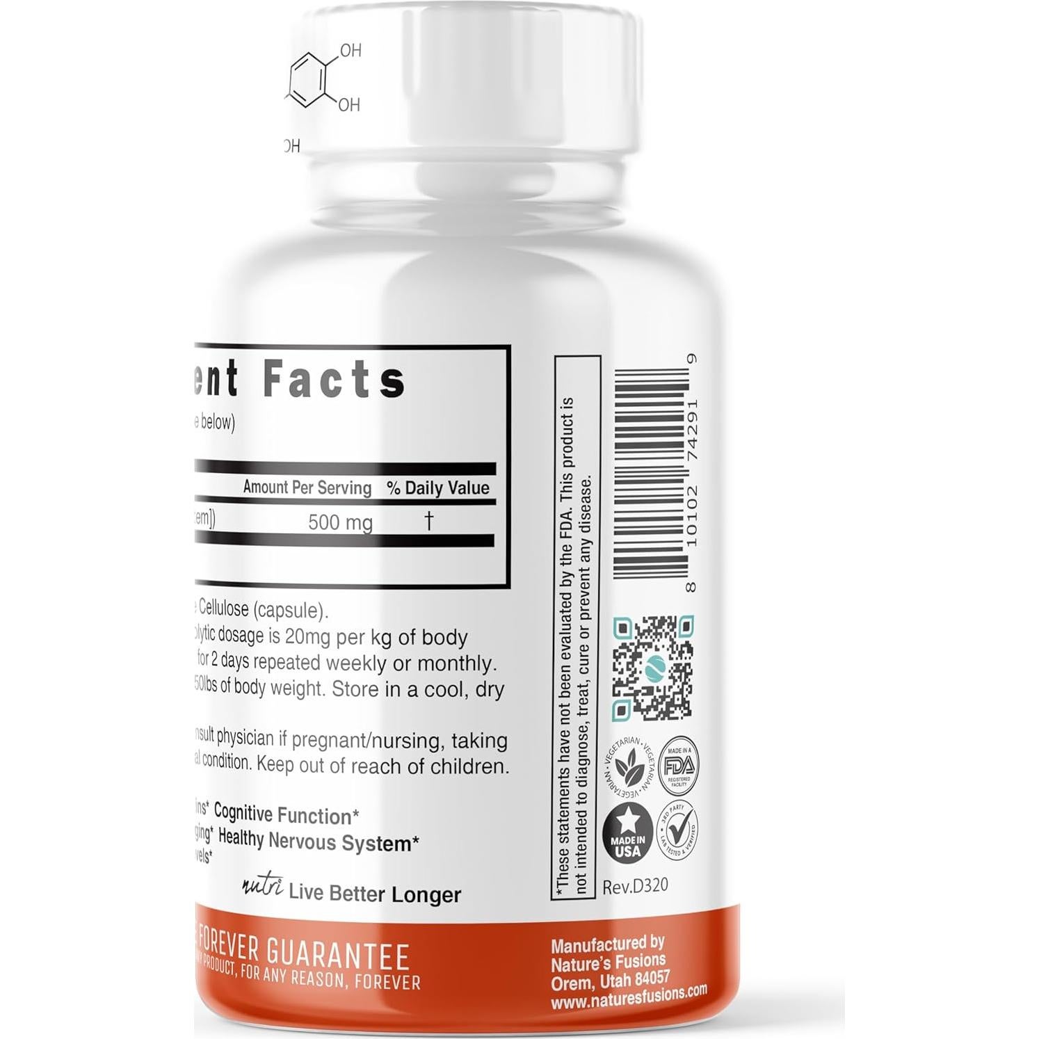 Suplemento Antioxidante Fisetina 500mg Nutri 32 Cápsulas