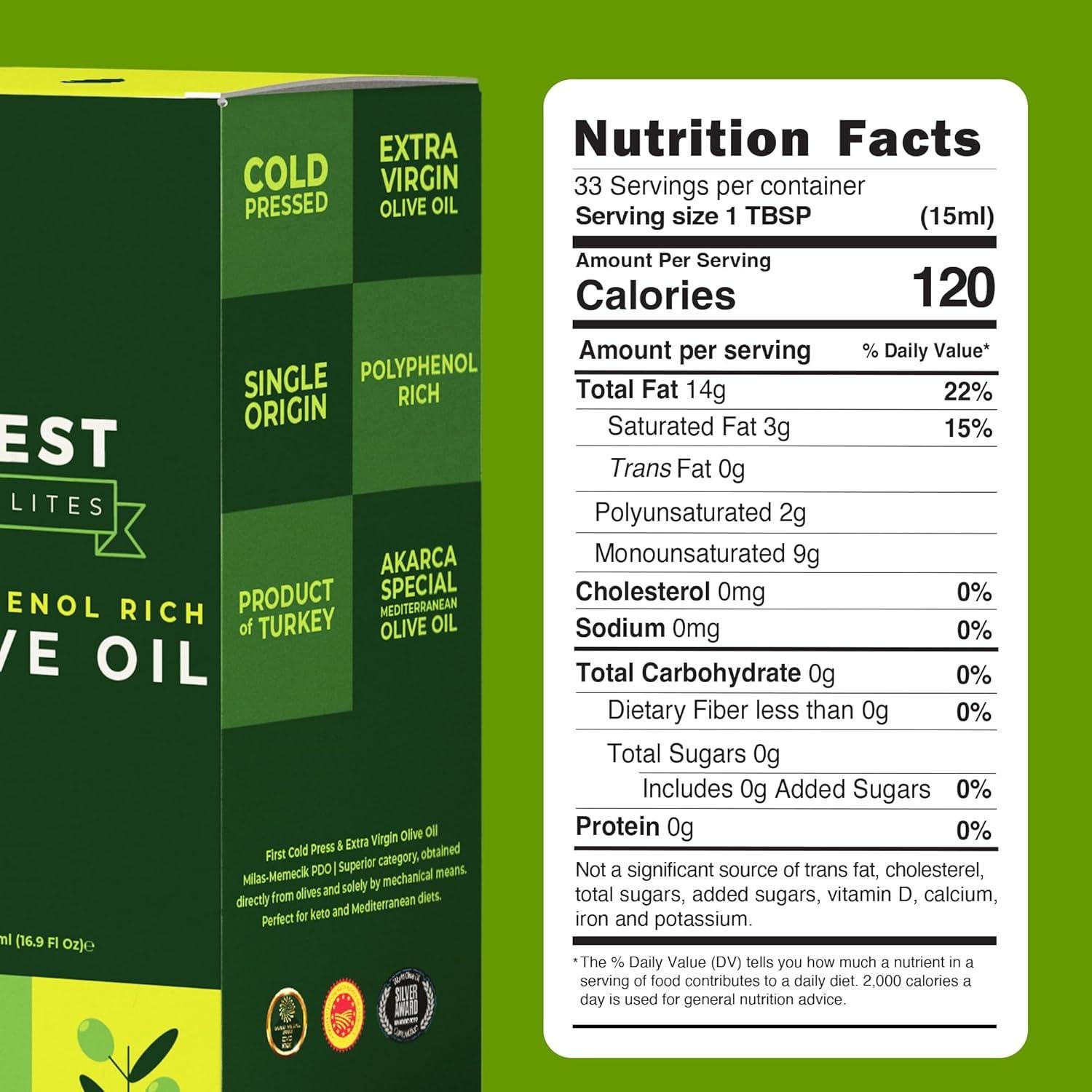 Aceite de Oliva Extra Virgen Zest Delites 500 ml Alto en Polifenoles