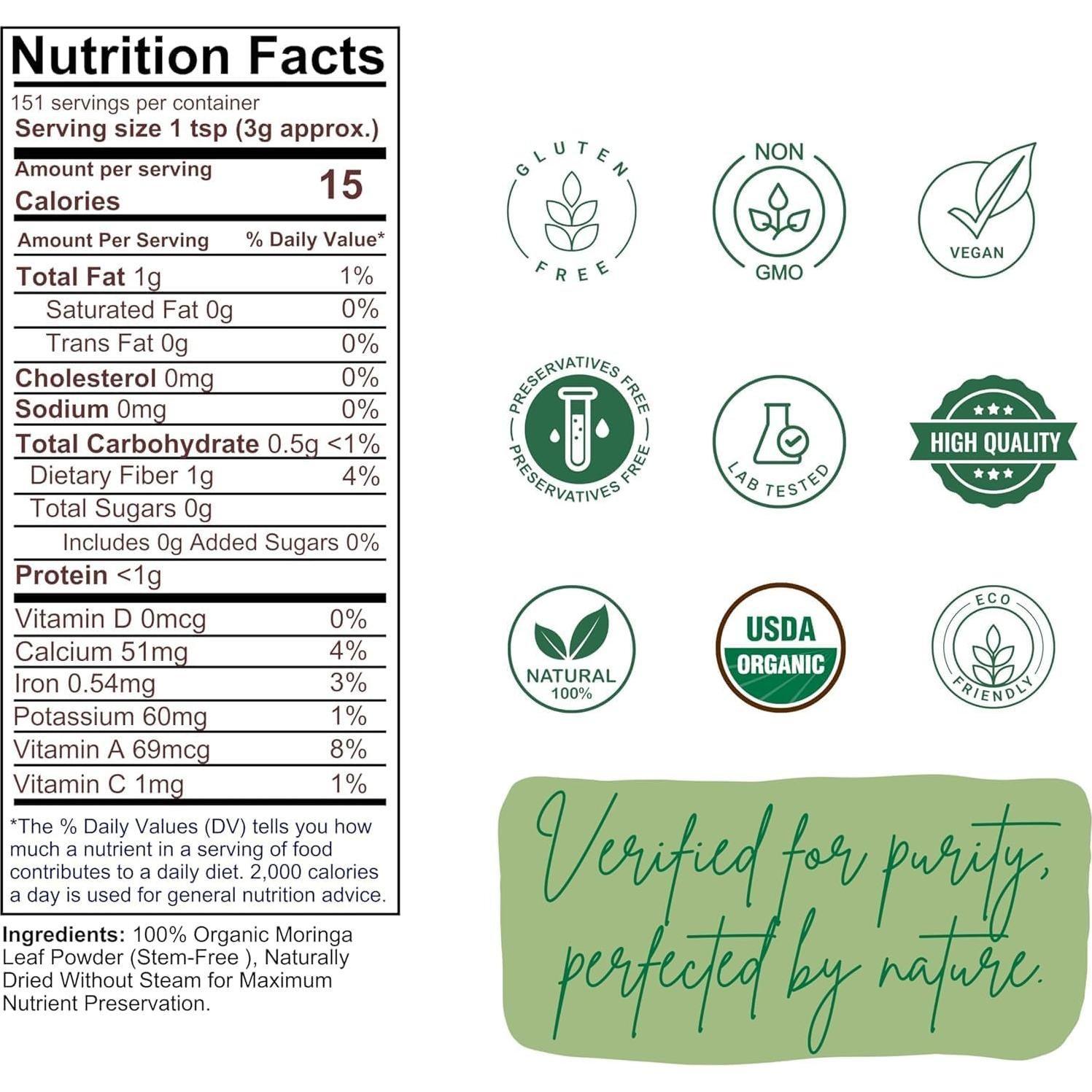 Polvo de Moringa Orgánica BioBliss 0.91 kg - Superalimento Vegano