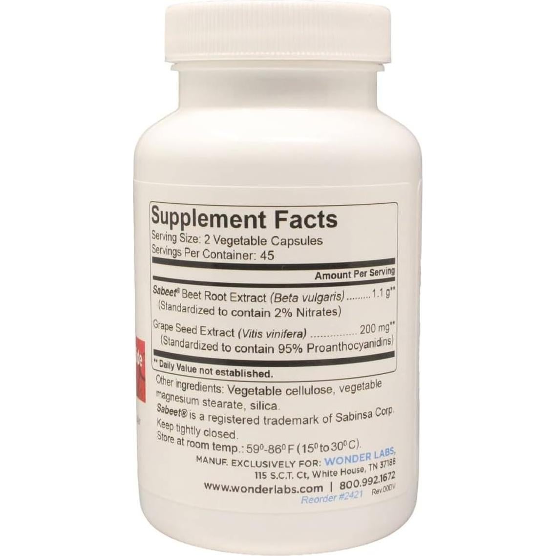 Cápsulas de raíz de remolacha Wonder Beet 1100mg 90 unidades