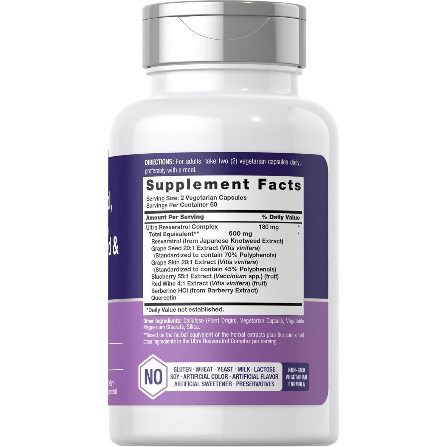 Suplemento de Resveratrol Horbaach 600 mg 120 Cápsulas Vegetales