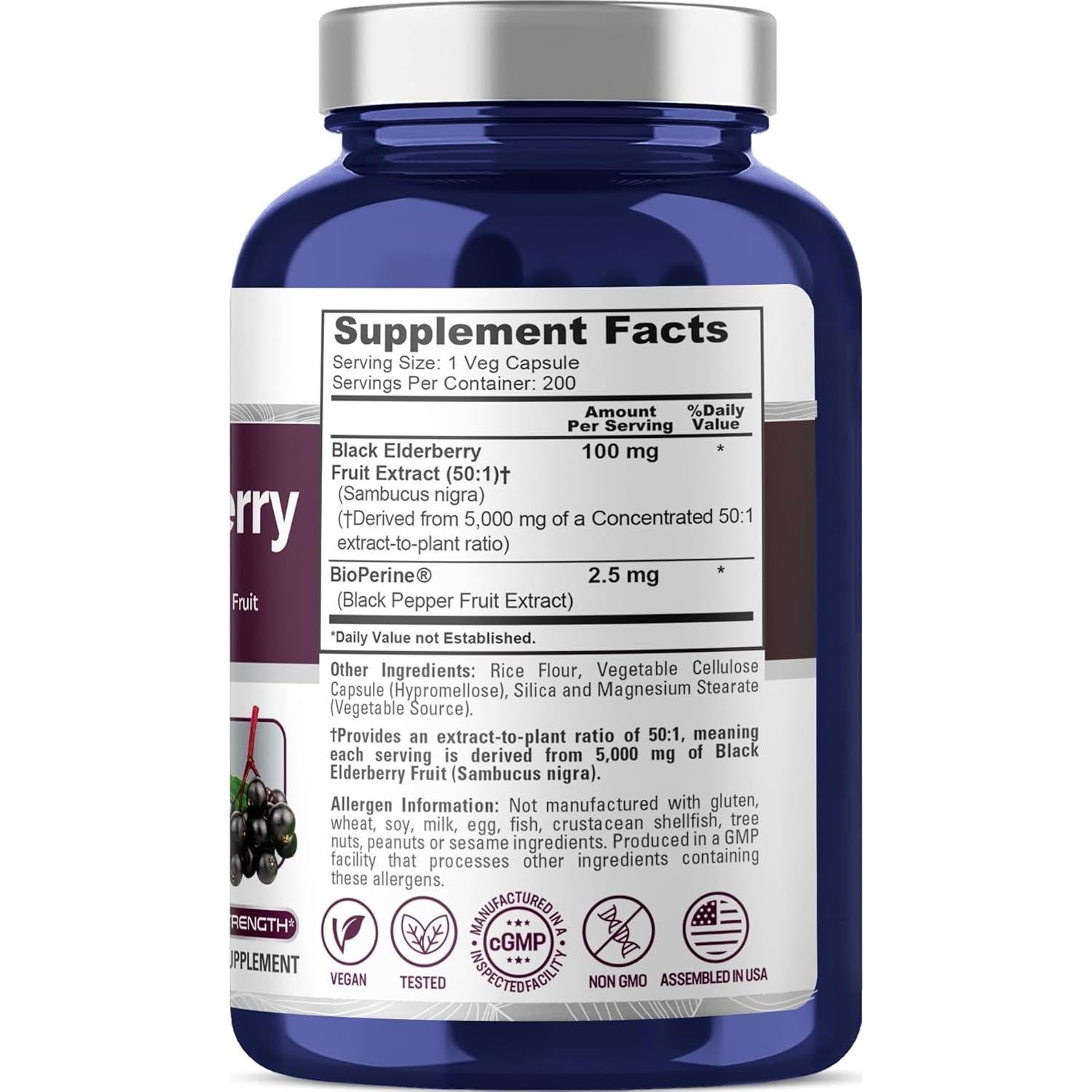 Extracto de Saúco Negro NusaPure 50:1 100mg Vegano 200 Cápsulas