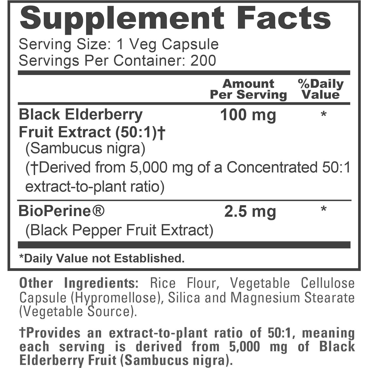 Extracto de Saúco Negro NusaPure 50:1 100mg Vegano 200 Cápsulas
