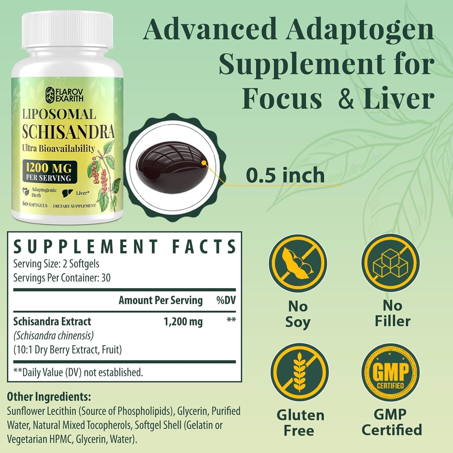 Extracto de Baya de Schisandra Liposomal 1200mg - Suplemento Adaptogénico Vegano - 120 Softgels