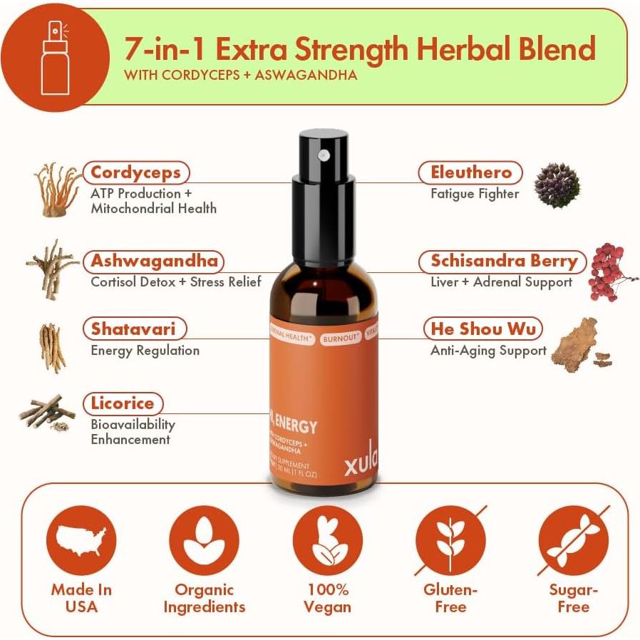 Suplemento en Spray XULA Energía - 60 Porciones Adaptógenos