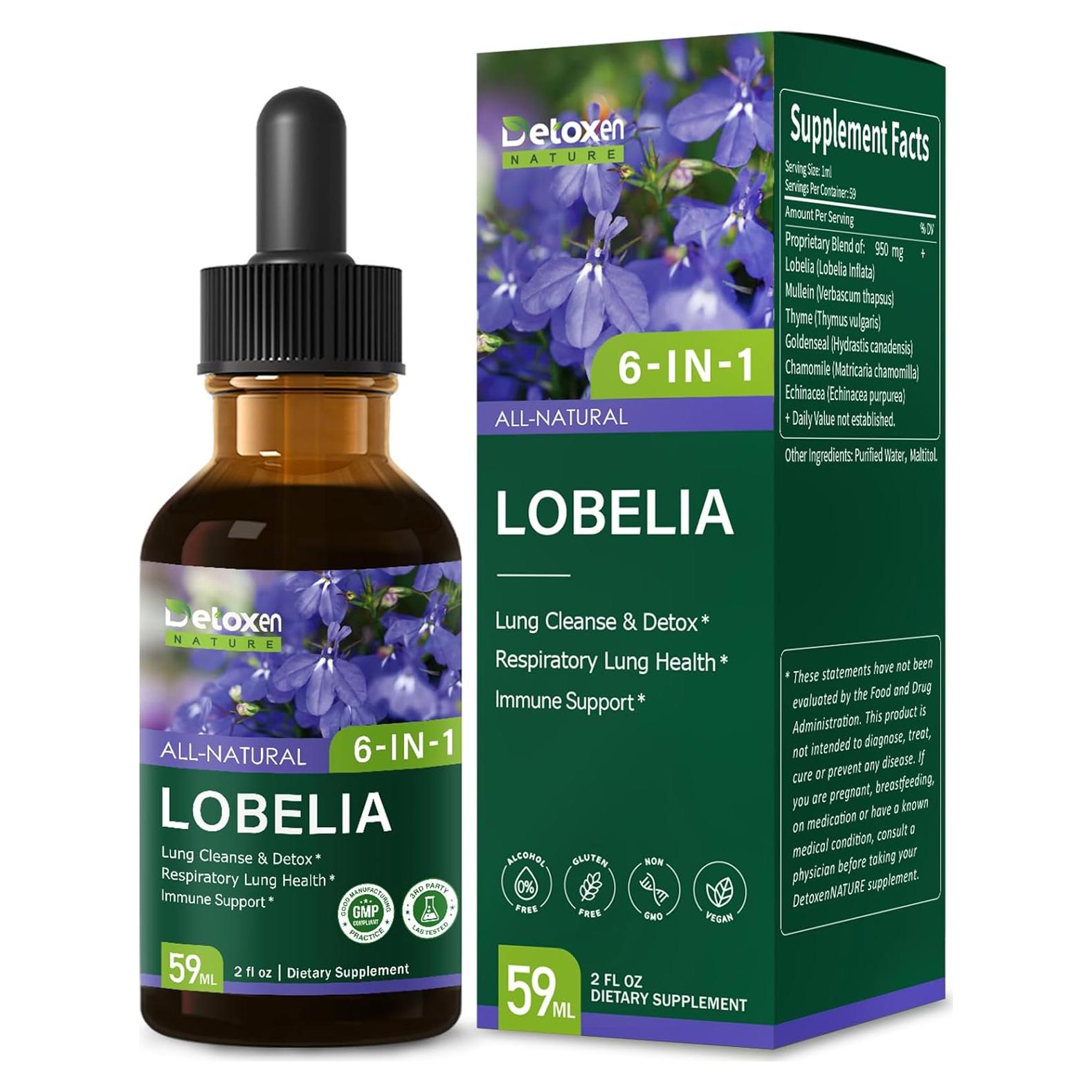 Tintura de Lobelia DetoxenNATURE 56.7ml - Salud Pulmonar y Inmunidad