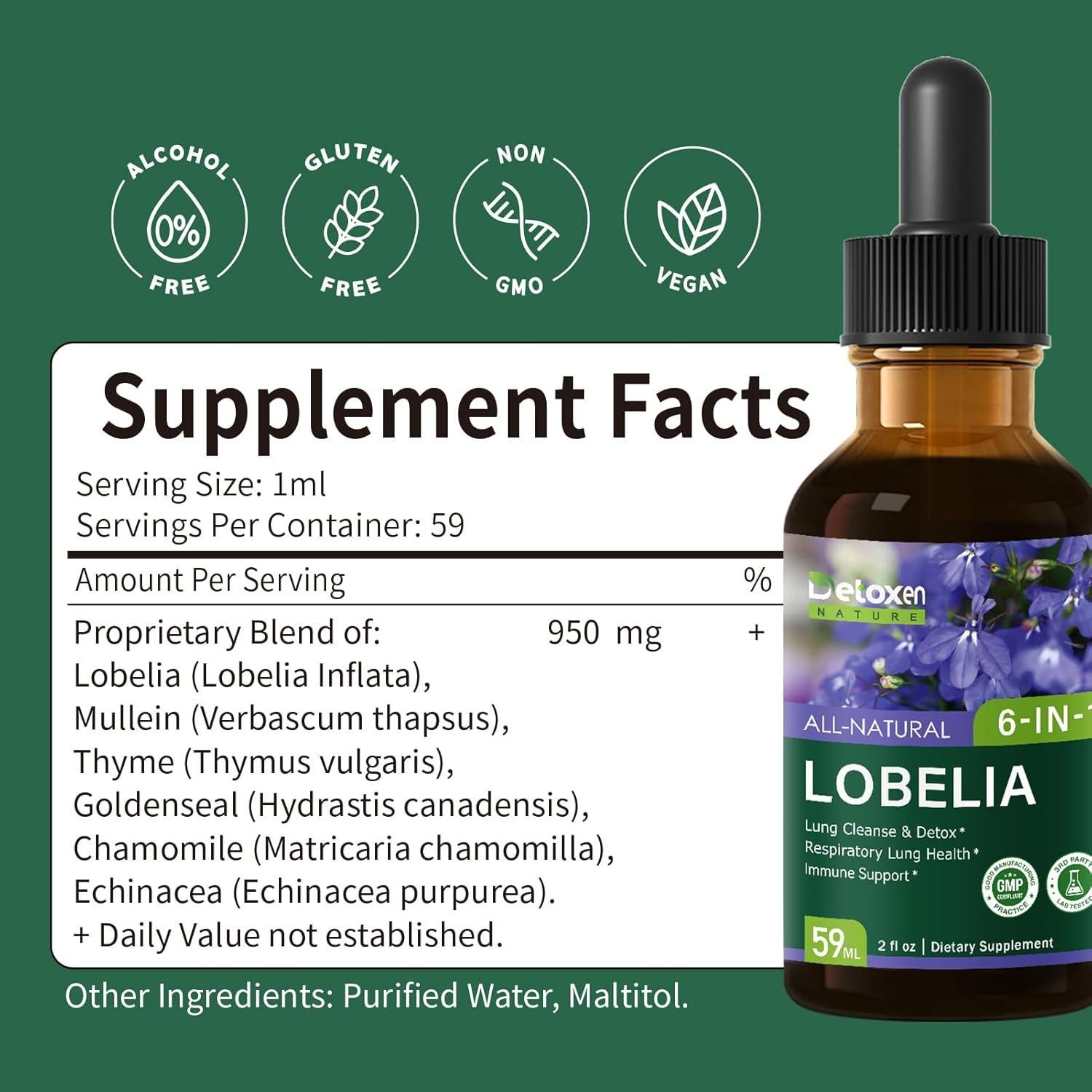 Tintura de Lobelia DetoxenNATURE 56.7ml - Salud Pulmonar y Inmunidad