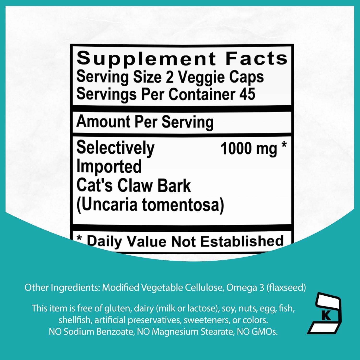 Suplemento Herbal Uña de Gato Kovite 500mg - Kosher Vegano