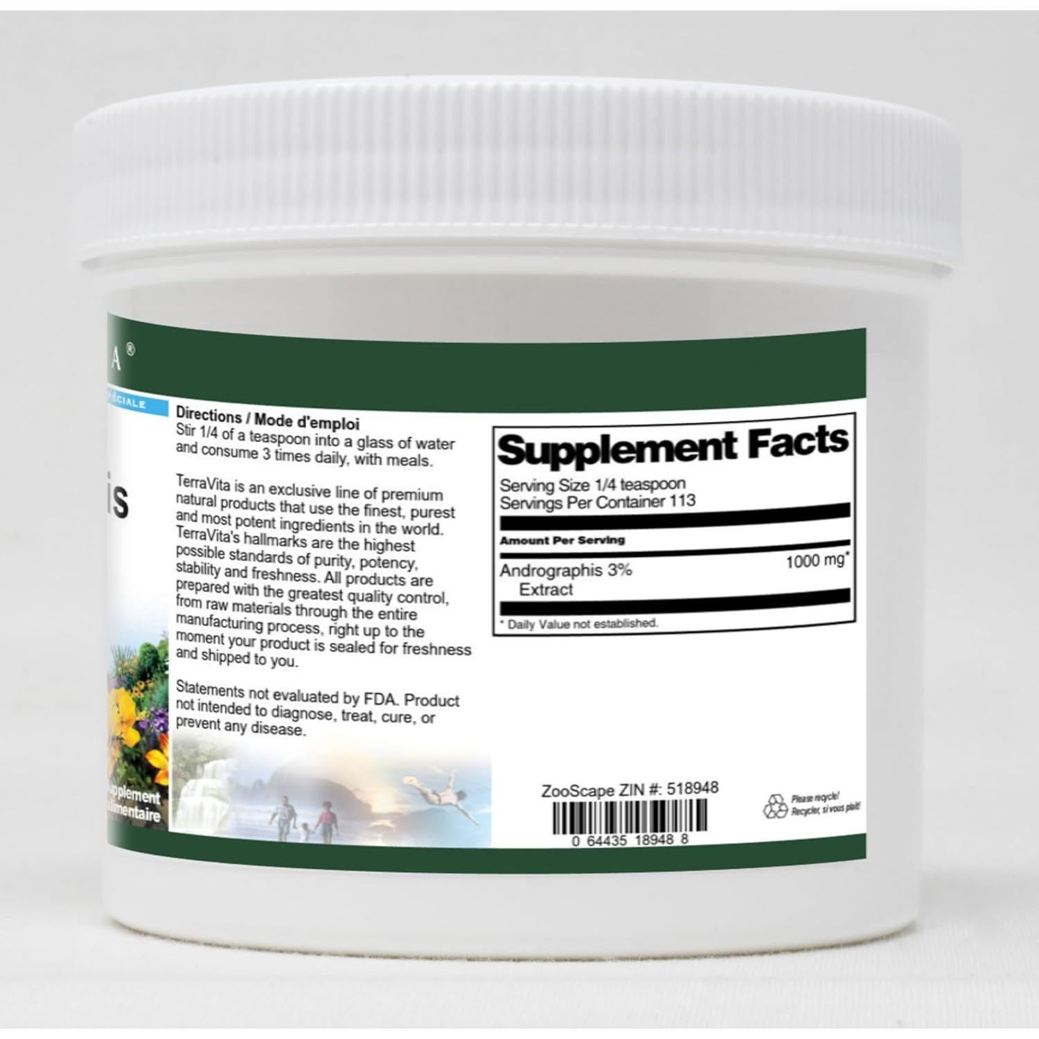 Andrographis Paniculata 3% Polvo 113.4 g TerraVita