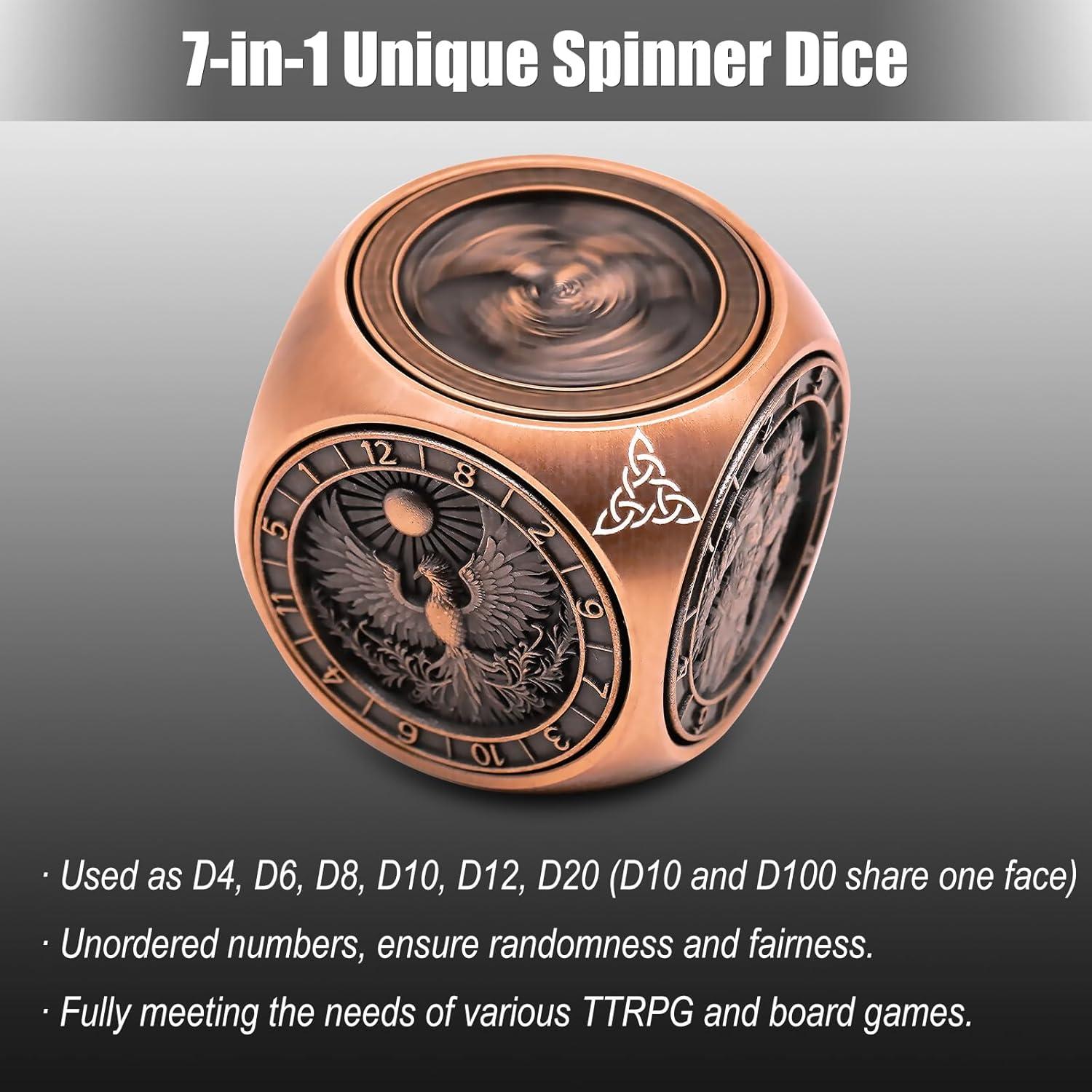 Dados Spinner 7 en 1 Wunhunew de Cobre para RPG D&D