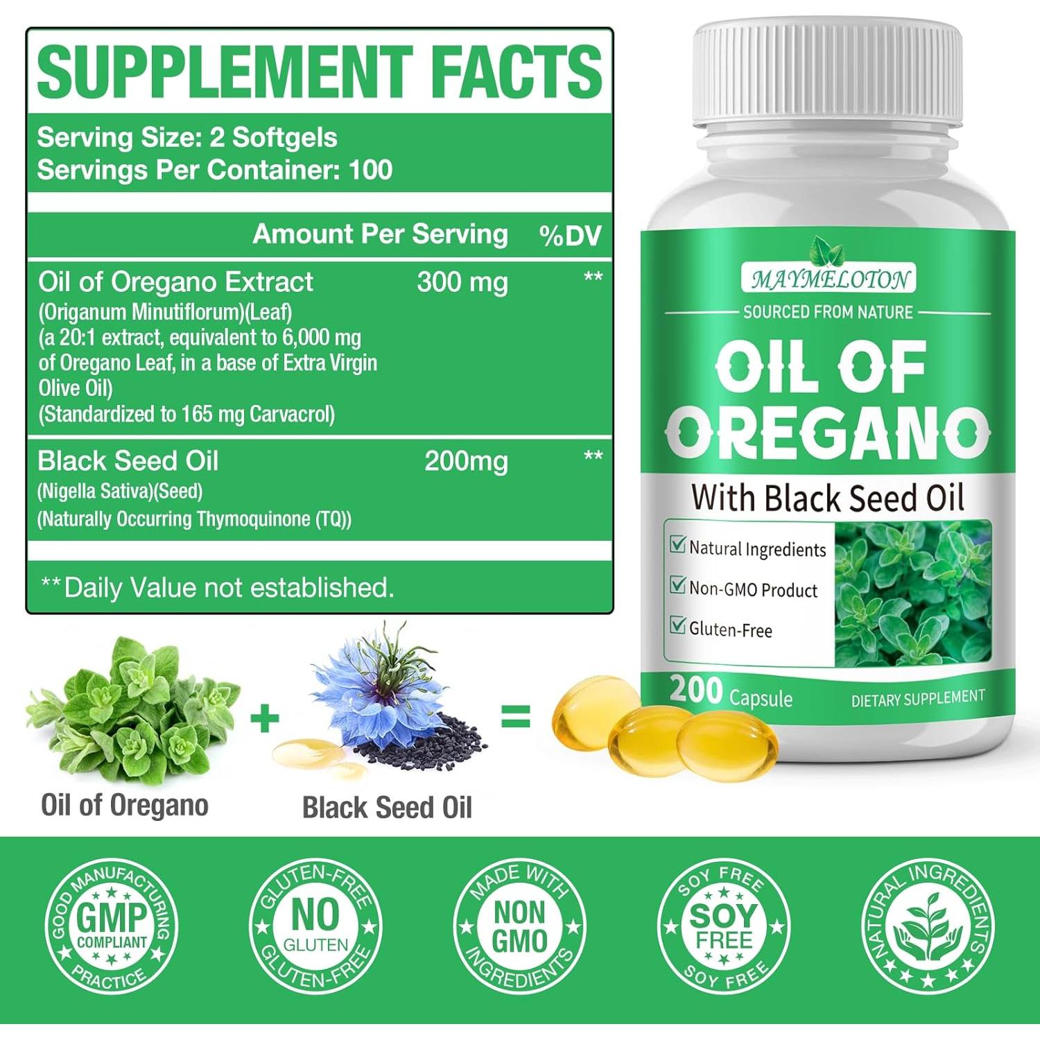 Cápsulas de Aceite de Orégano y Semilla Negra 200 Unidades