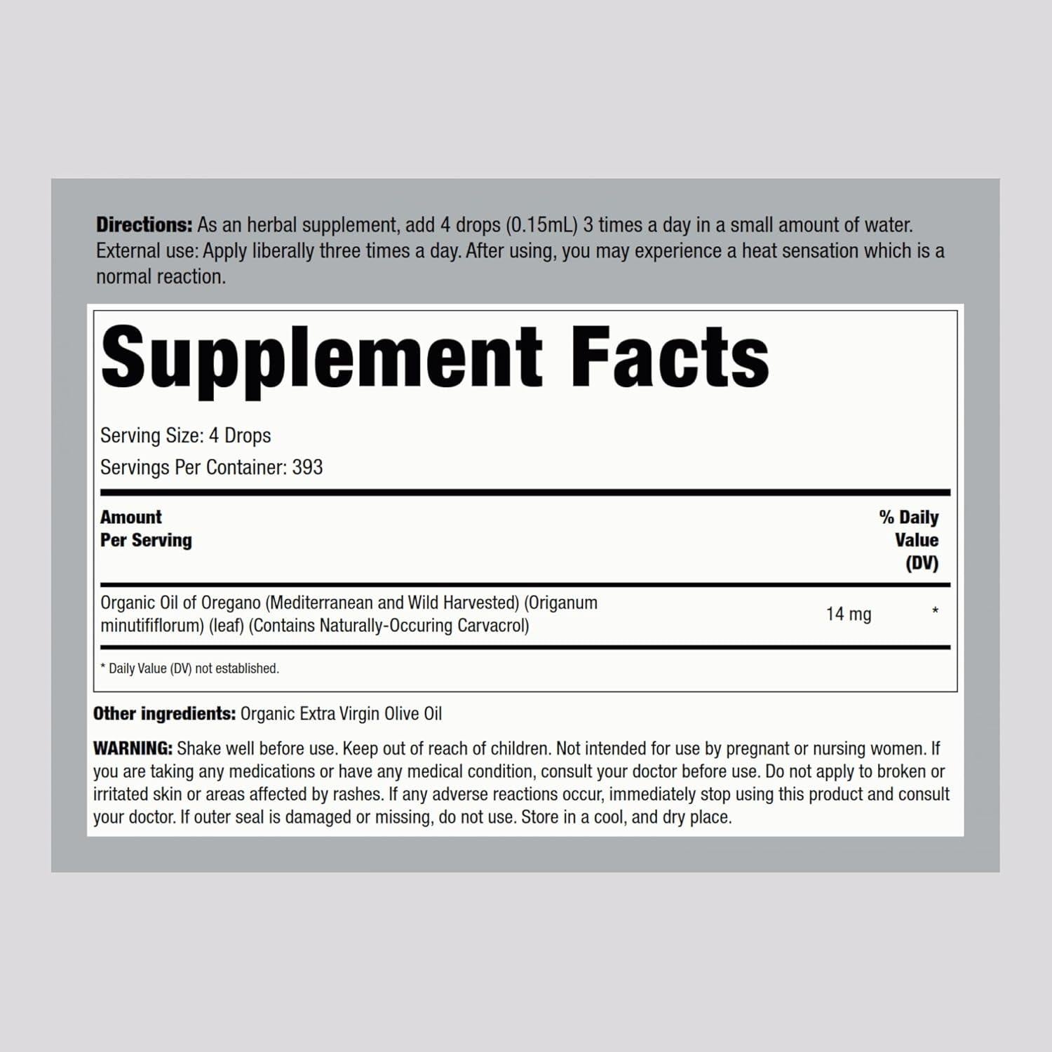 Aceite de Orégano Orgánico Piping Rock 59 ml - Suplemento Herbal