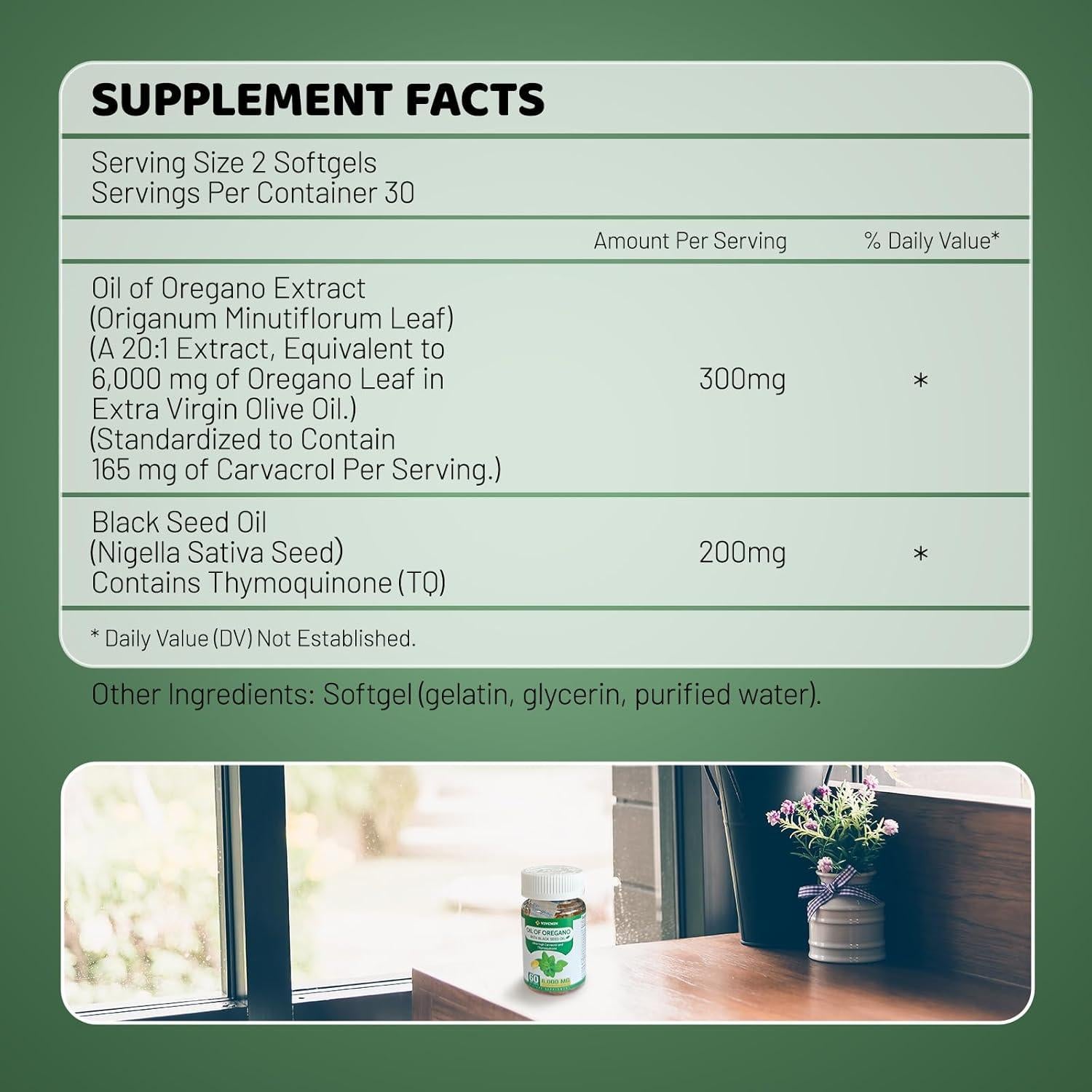 Aceite de Orégano 6000mg + Semilla Negra 200mg - 60 Cápsulas