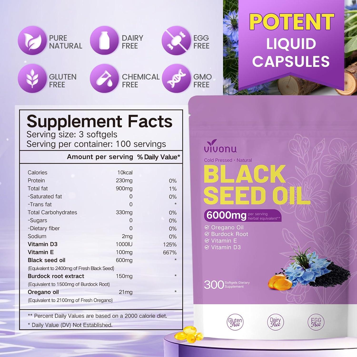 Cápsulas de Aceite de Semilla Negra VivoNu 6000mg 300 Unidades