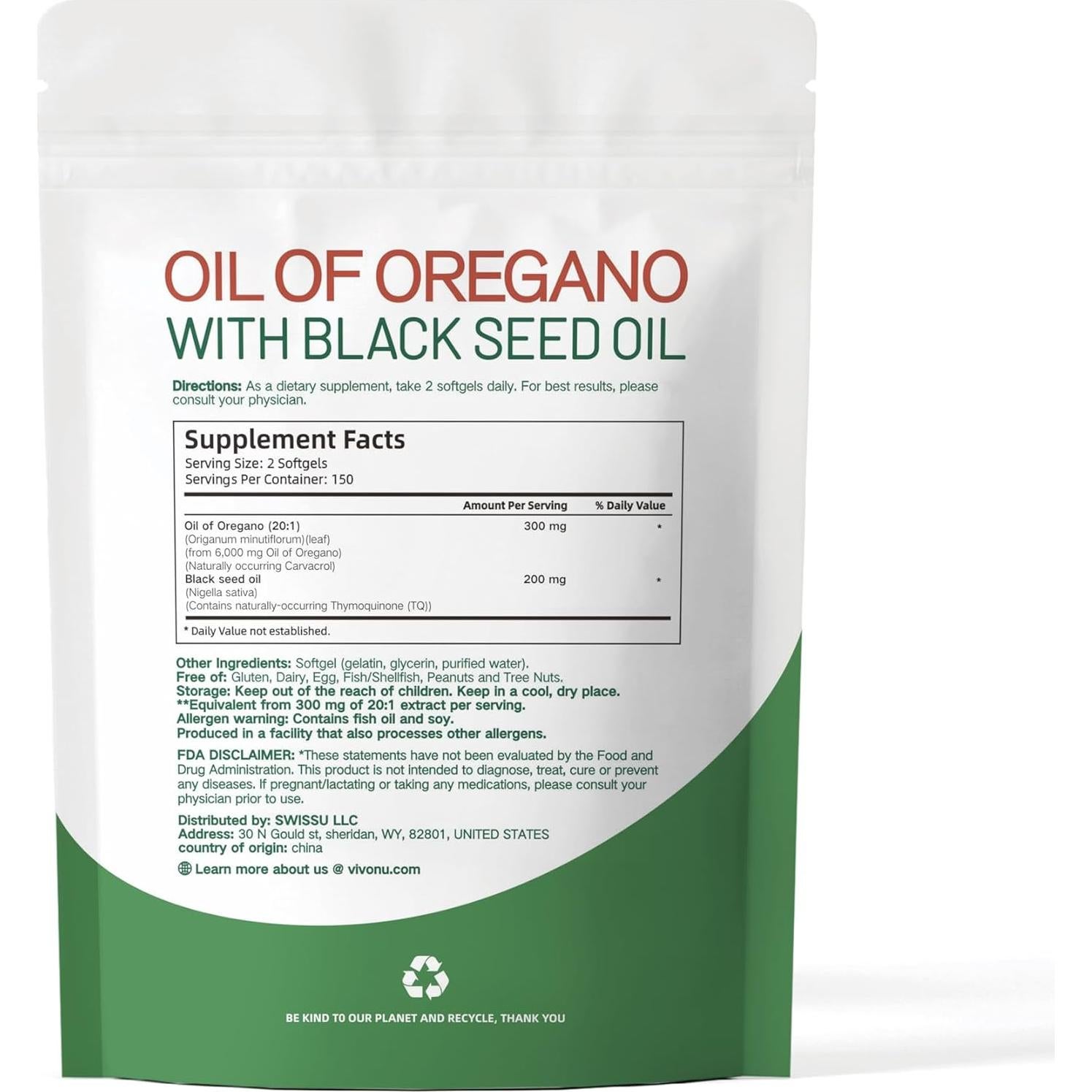 Cápsulas de Aceite de Orégano Orgánico VivoNu 300 Pcs