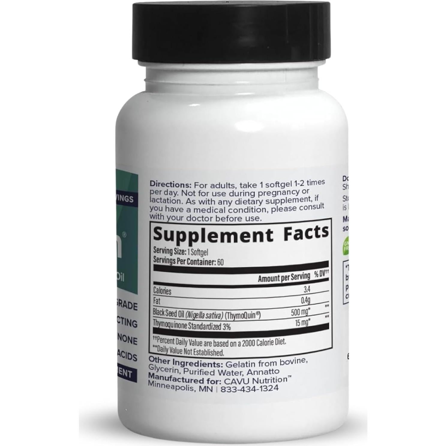 Cápsulas de Aceite de Semilla Negra CAVU 2x140g - Grado USP