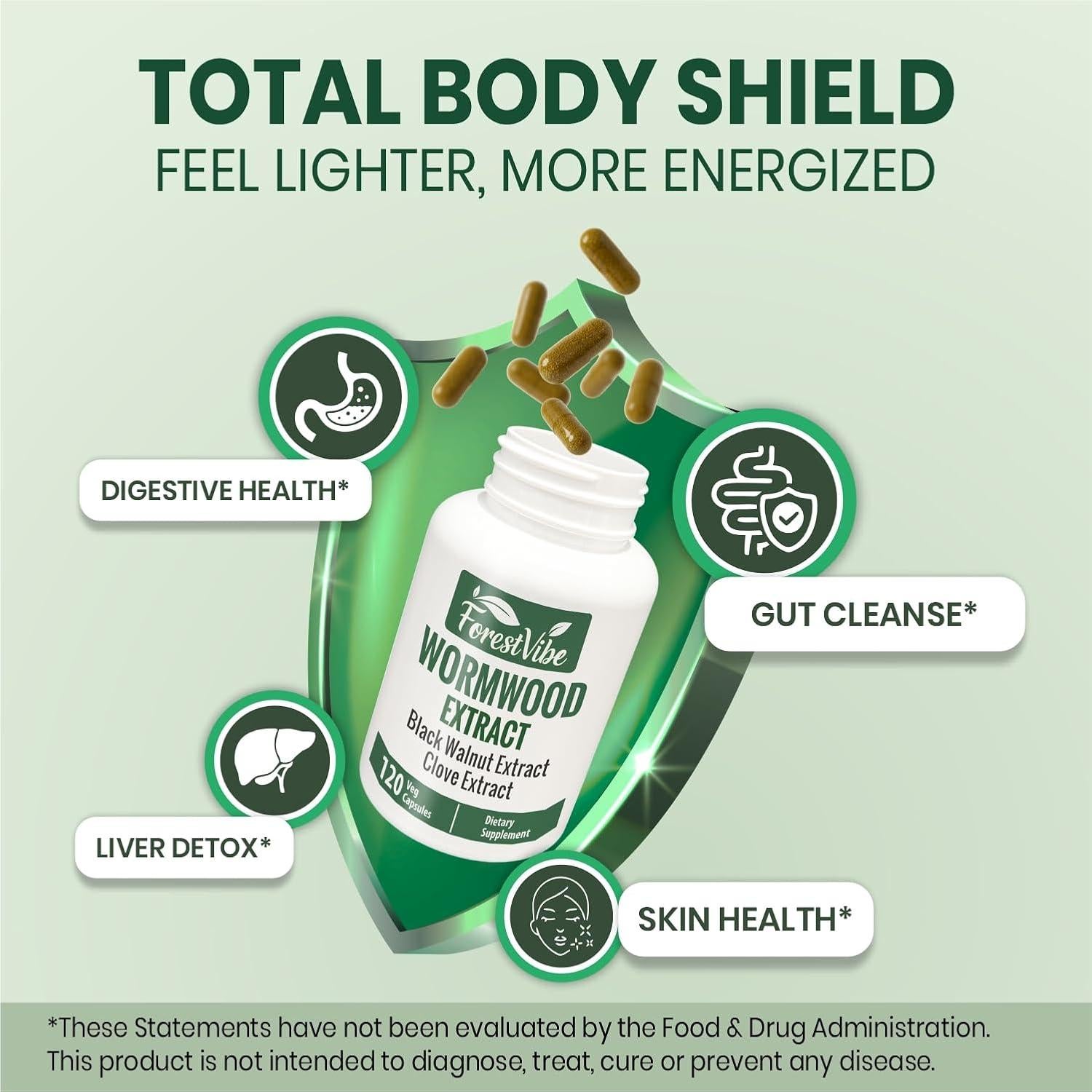 Complejo Herbal 3-en-1 Ajenjo Dulce ForestVibe 120 Cápsulas Veganas